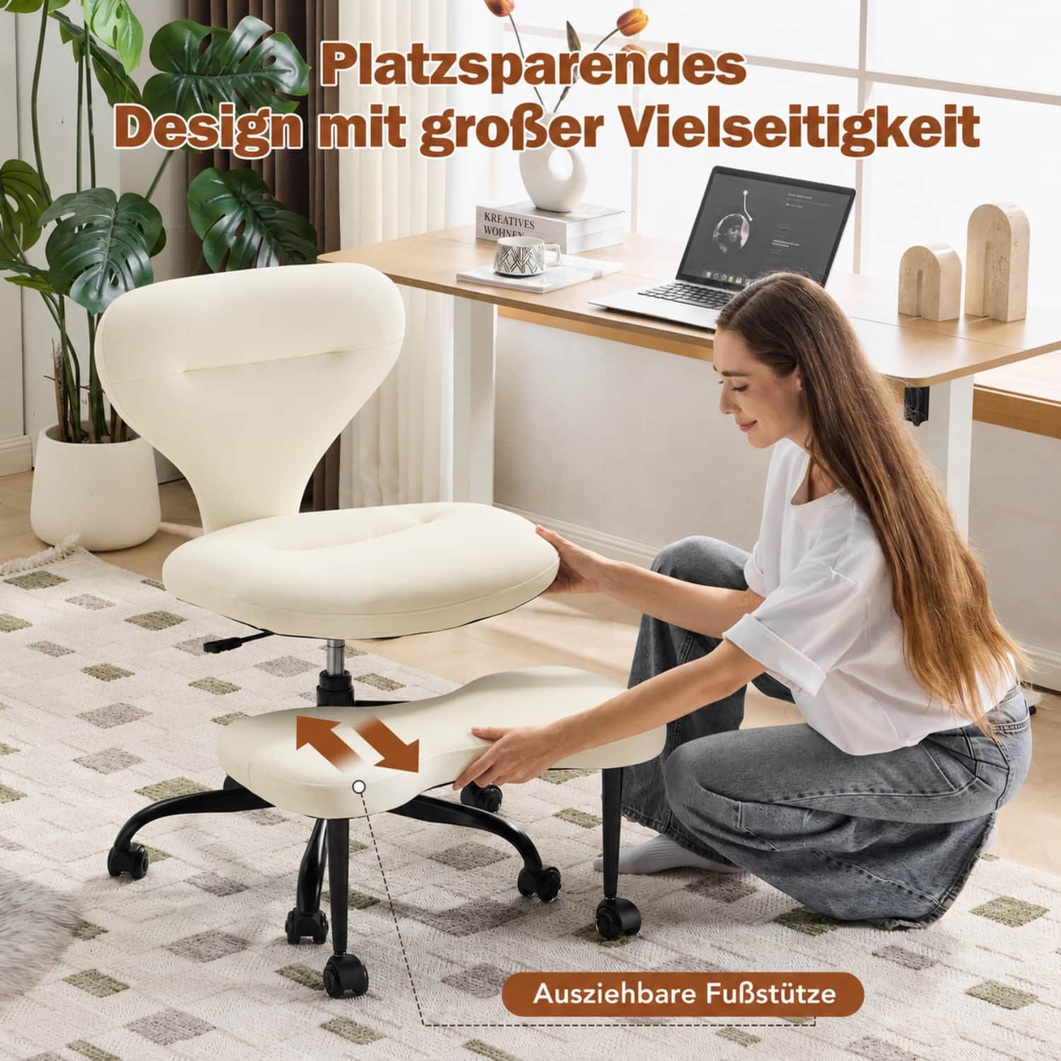 ANYSUN Bürostuhl Schneidersitz Stuhl mit ausziehbarer Fußstütze,höhenverstellbar,360° (1 St), Meditationsstuhl mit Verstellbare Rückenlehne,Rollen,Rückentasche, – Bild 3 von 5