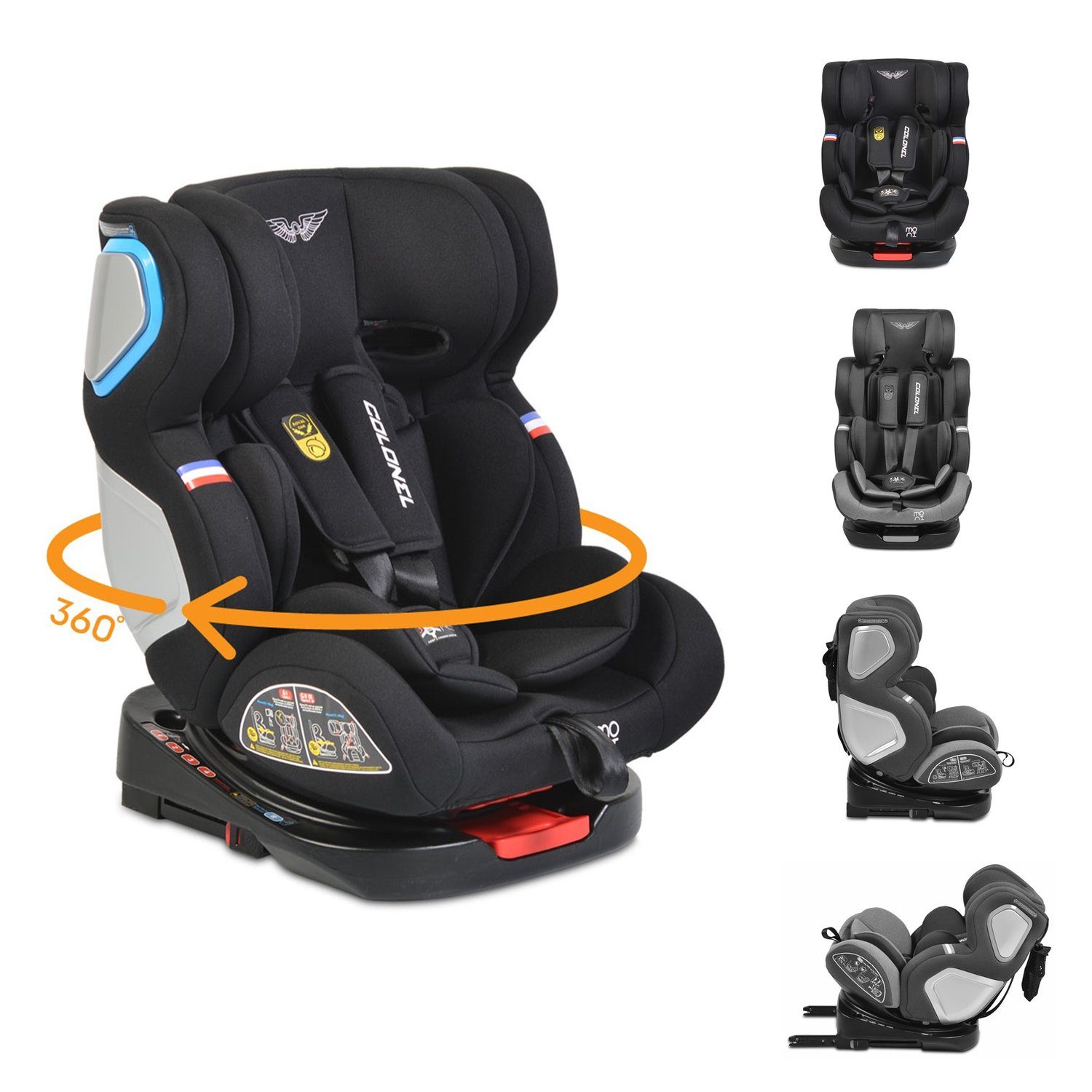 Moni Autokindersitz Kindersitz Colonel Gruppe 0/1/2/3, 0-36 kg, bis: 36 kg, drehbar, 165° Neigung, Isofix