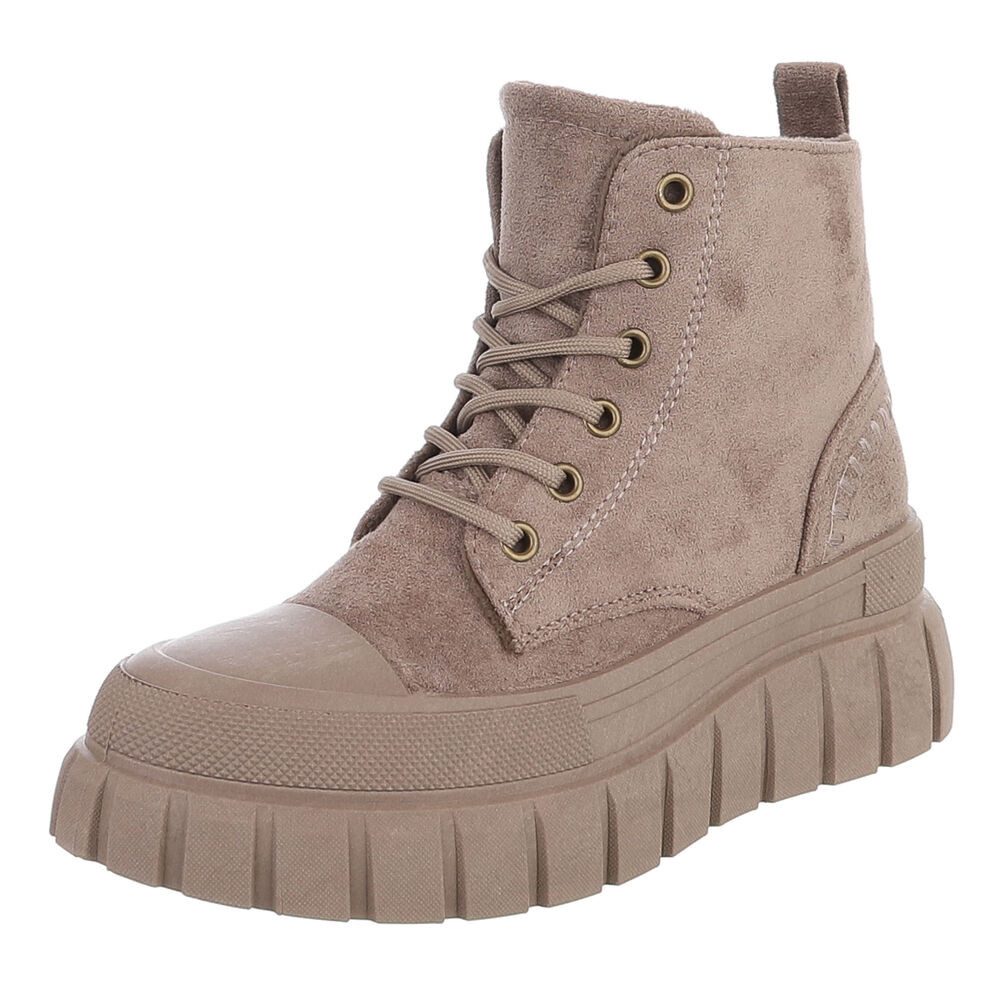 Ital-Design Damen Plateau Schnürstiefel mit Chunky-Sohle Schnürstiefelette (92002634) Keilabsatz/Wedge Stiefeletten in Braun