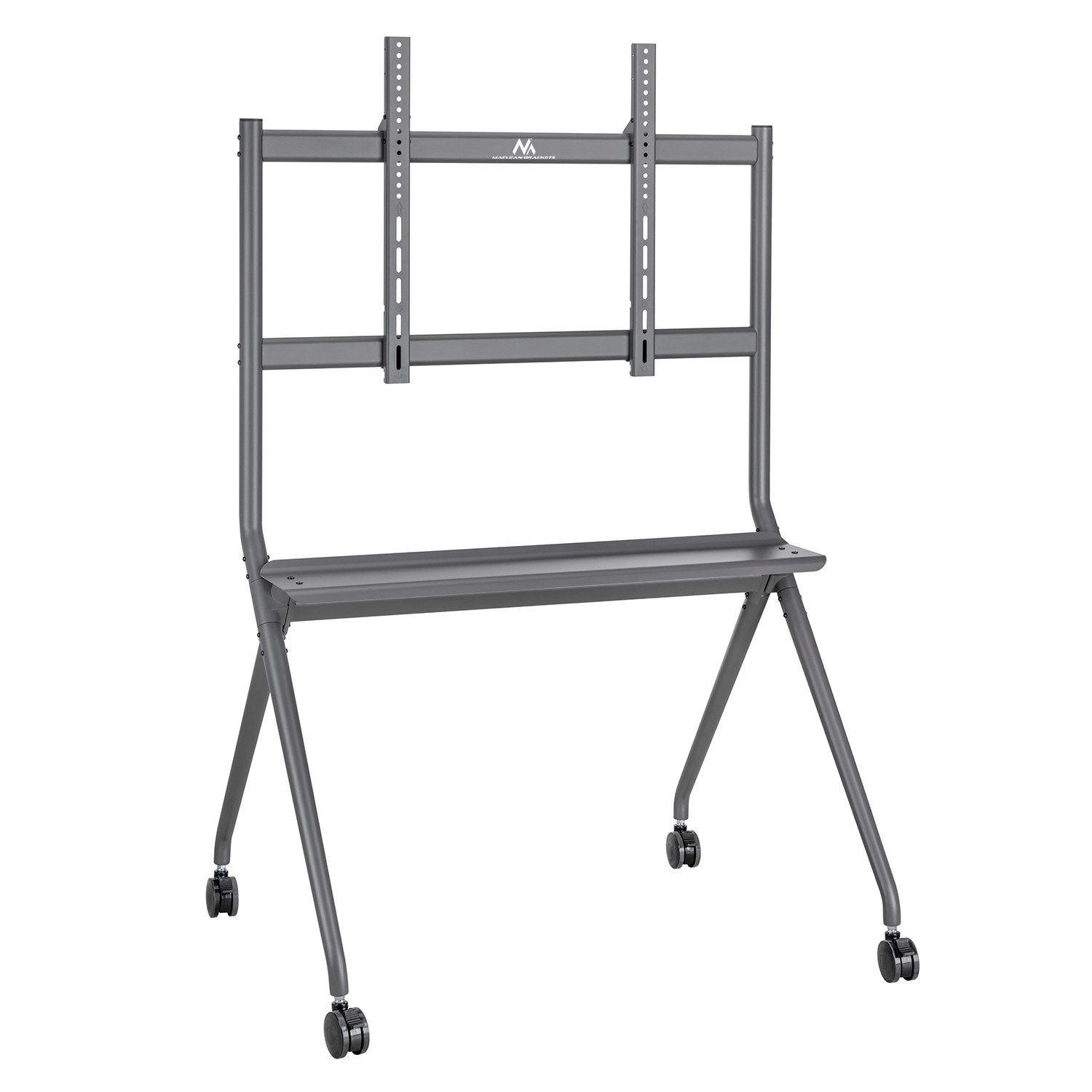 Maclean TV-Ständer MC-977 Mobiler TV-Ständer mit Ablage 50–86", (bis 86,00 Zoll, VESA 200x200 bis 800x600 mm, 120 kg, Ablage, Rollen)