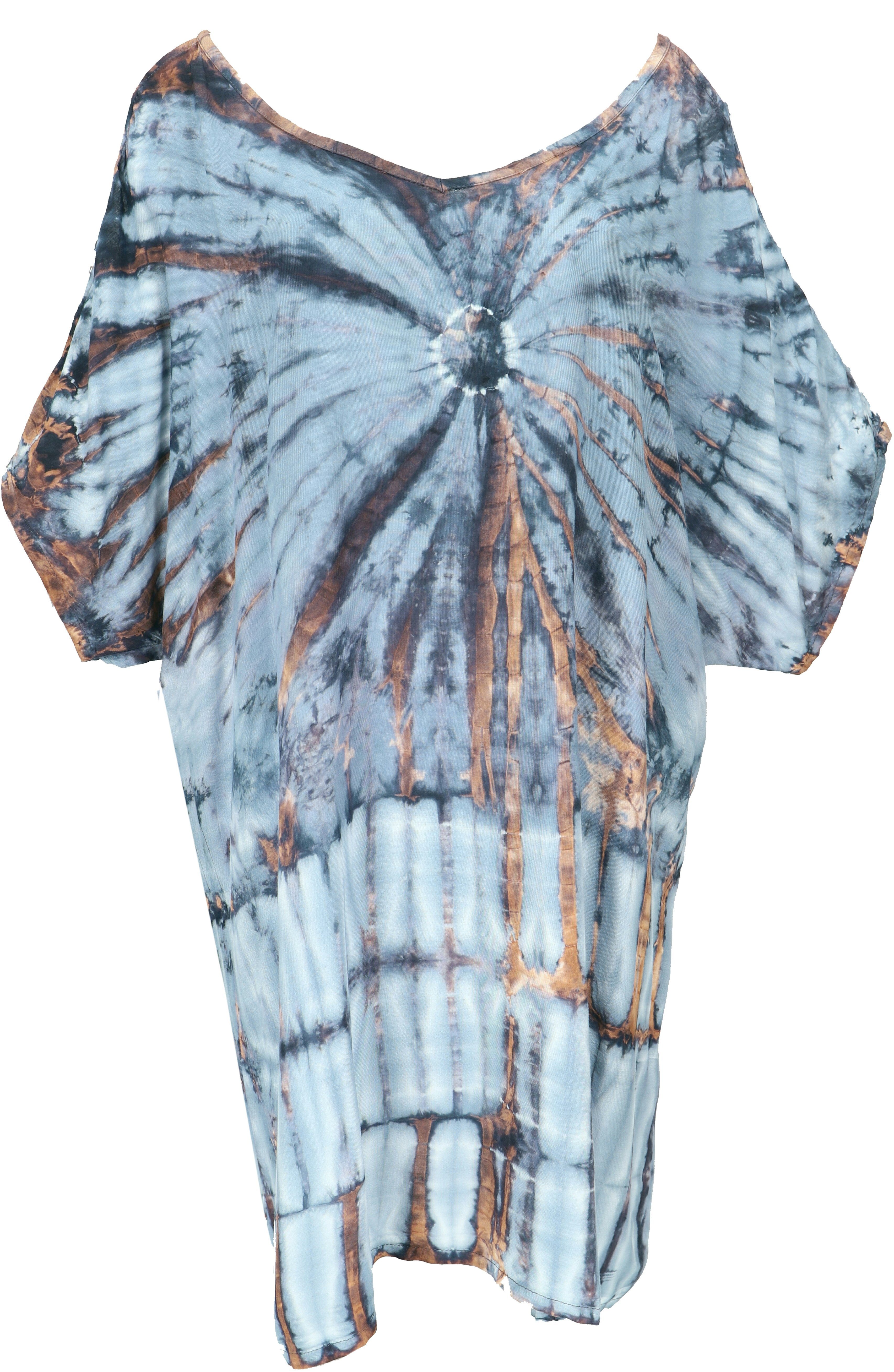 blau Schulterfreies Batikkleid, Bekleidung Guru-Shop Shoulder.. Hippie, Ethno Midikleid alternative Style, Festival, Cold