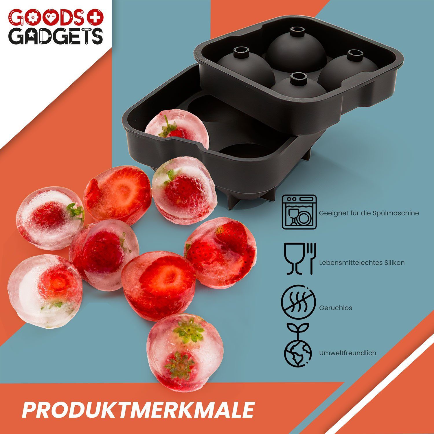 Goods+Gadgets Eiswürfelform Silikon Eiswürfelschale, (XXL Eis-Würfel-Maker Eiskugeln)