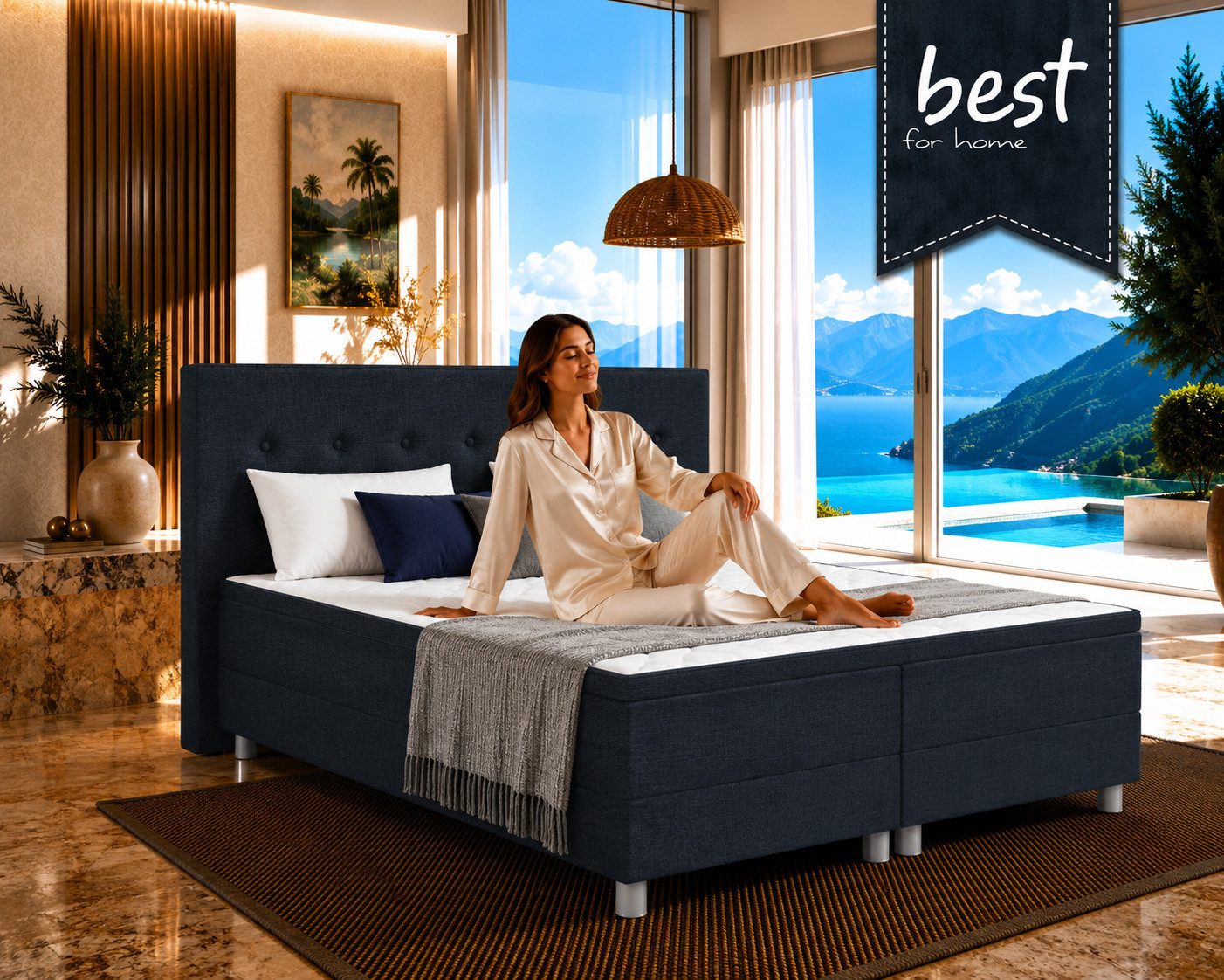 Best for Home Boxbett Neo Sawana Komfortable Bonellfederkernmatratze mit 5 cm Topper (Komplettbett, 4-St., 90x200 120x200 140x200 160x200 180x200 200x200), 7-Zonen-Bonnellfederkernmatratze, ergonomischer Schlafkomfort