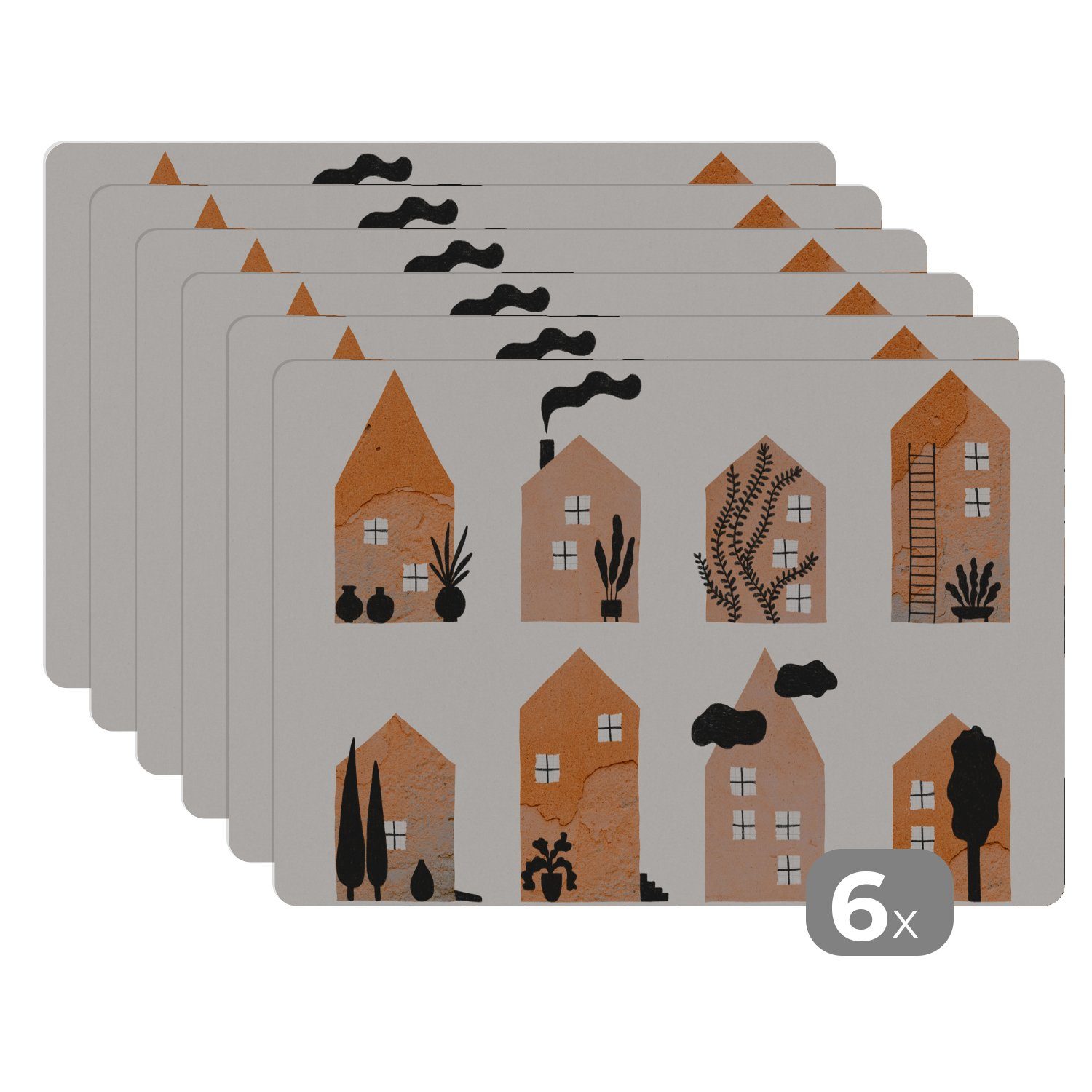 Platzset, Zuhause - Kinder - Mond - Farbe - Orange, MuchoWow, (6-St), Platzset, Platzdecken, Platzmatte, Tischmatten, Schmutzabweisend