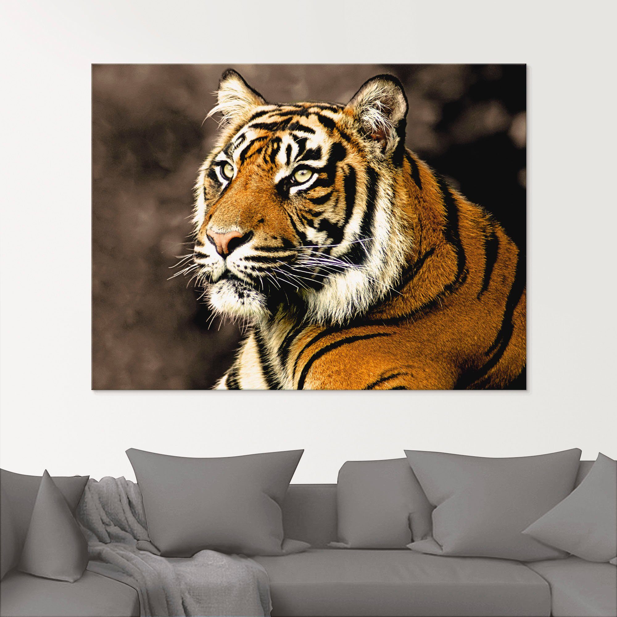 Artland Glasbild Tiger_sepia, Wildtiere (1 St), in verschiedenen Größen