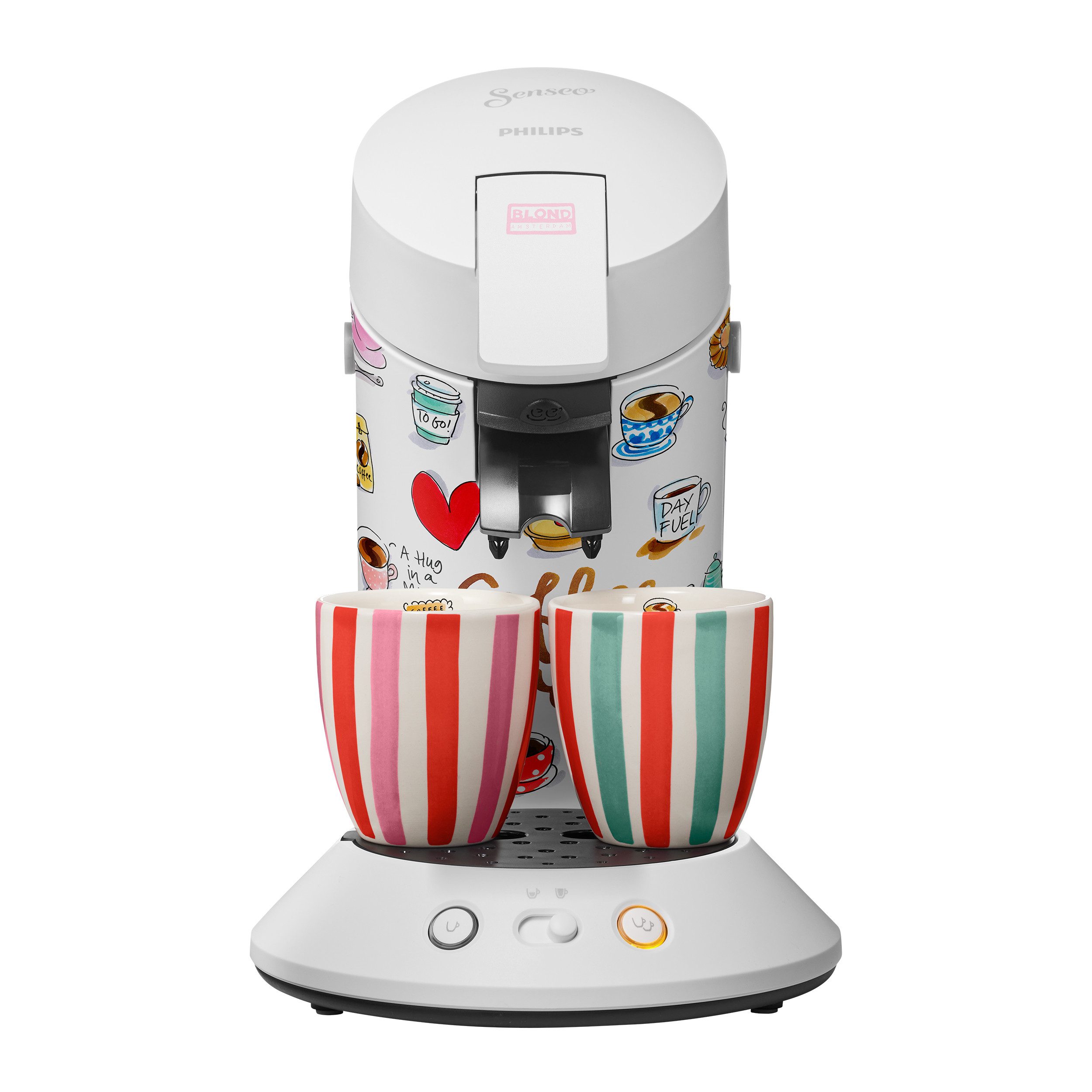 Philips Senseo Kaffeepadmaschine Original Plus CSA210/15, mit zwei Kaffee-Einstellungen, aus 28% rec. Plastik, inkl. 2 Blond Limited Edition Tassen