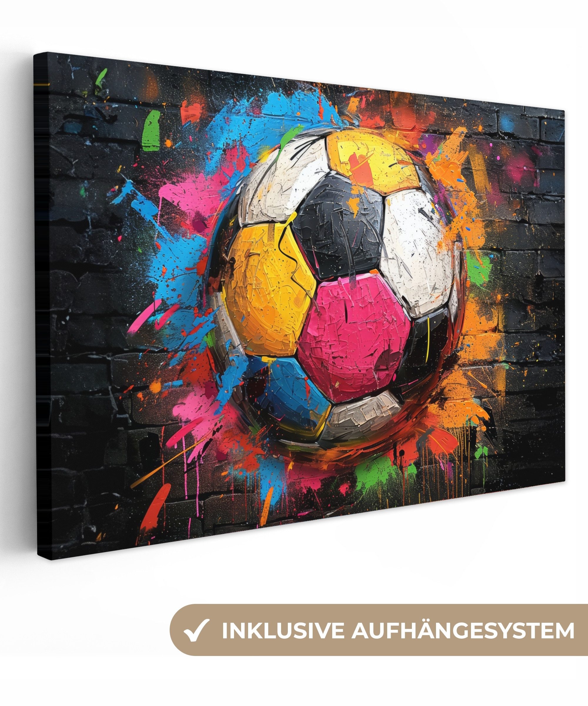 OneMillionCanvasses® Leinwandbild Graffiti - Fußball - Wand - Sport - Pop-Art, Fotodruck (1 St), Leinwand Изображения Klein, Wand Dekoration Aesthetic 30x20 cm