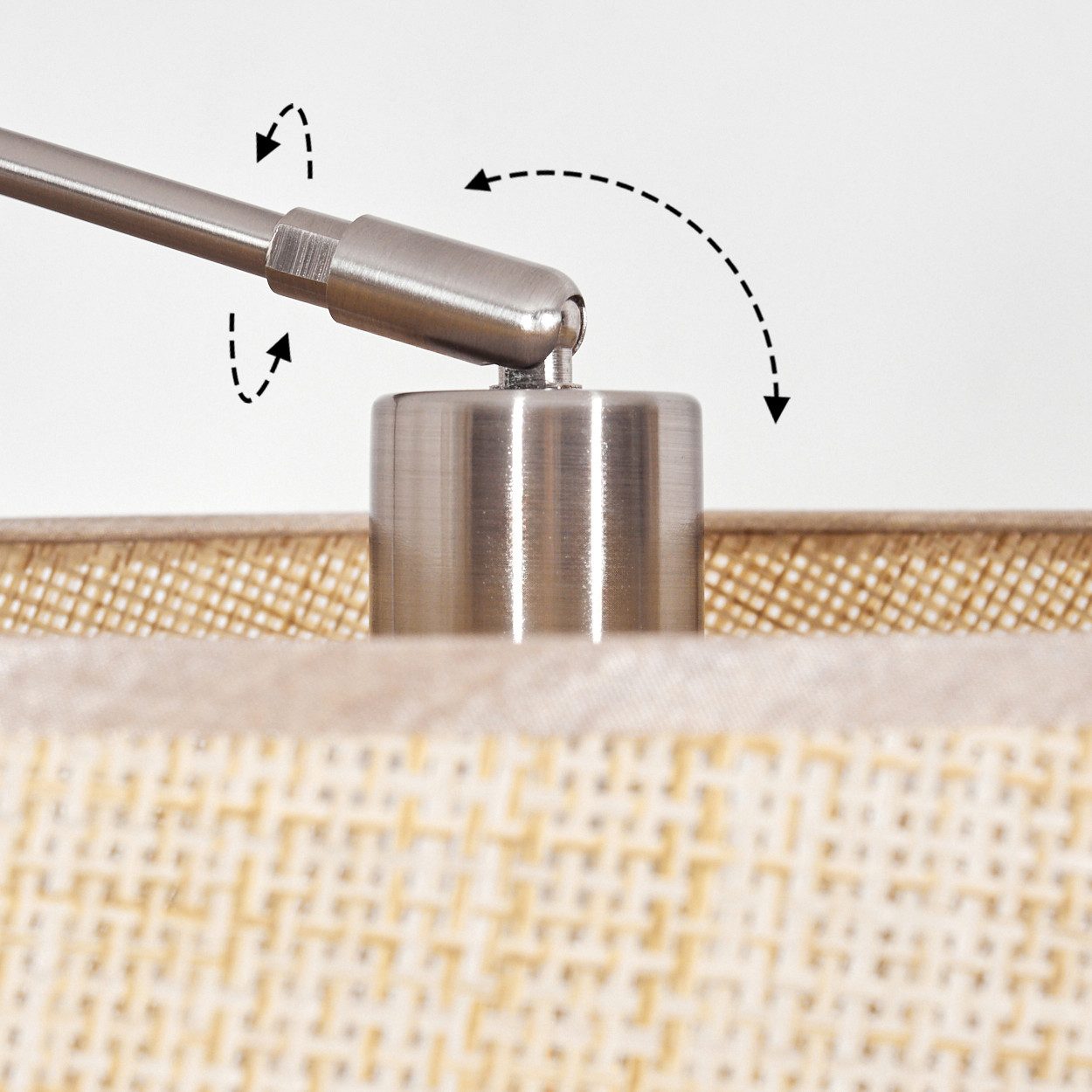 hofstein Bogenlampe Stehlampe aus Metall/Papiergeflecht in Nickel-matt/Schwarz/Natur/Beige, verstellbare Stehleuchte mit Marmorfuß u.Fußschalter, Boho-Design, E27
