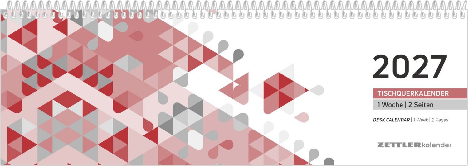 Querkalender Tischquerkalender 1W/2S rot 2027