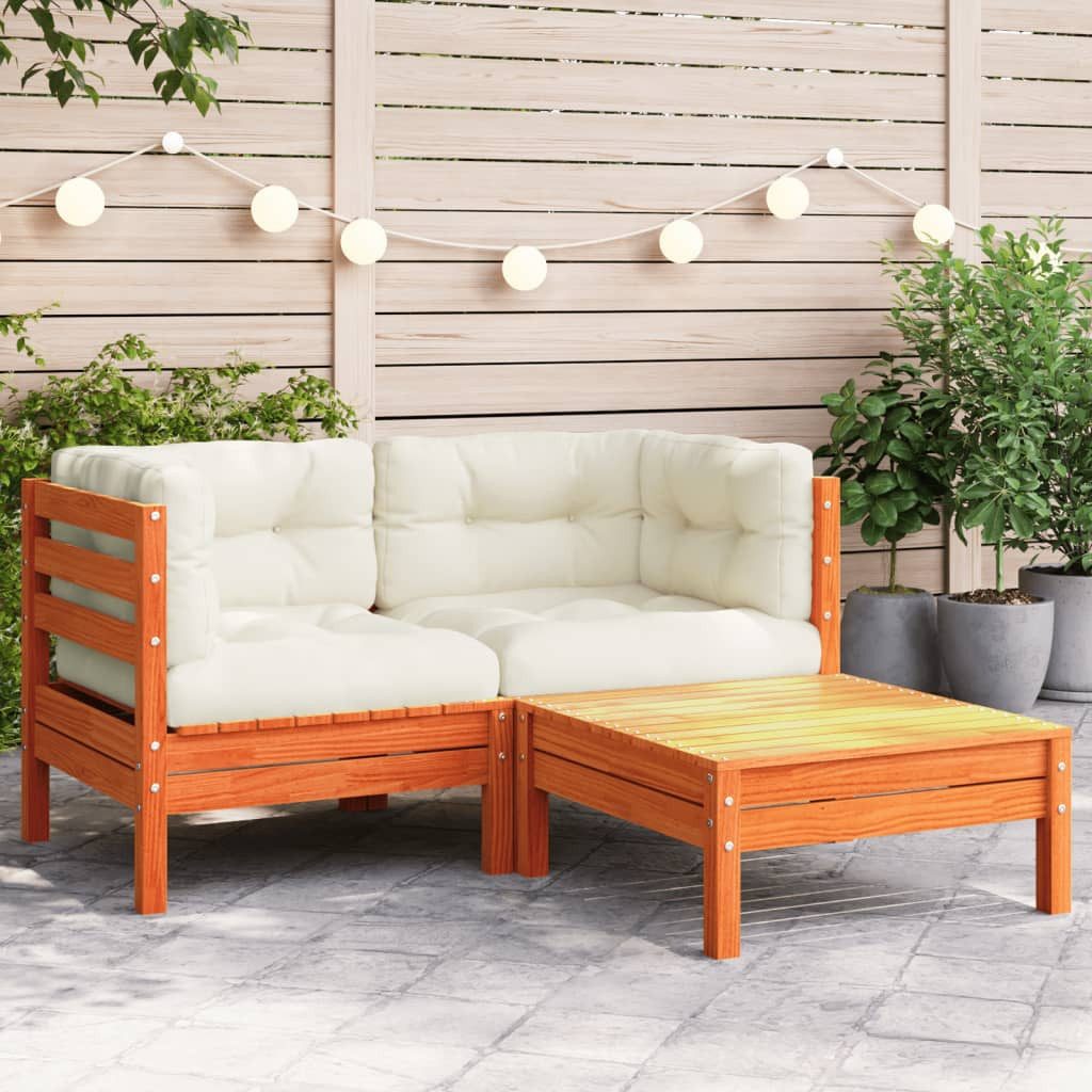 vidaXL Sofa, Gartensofa mit Kissen und Hocker 2-Sitzer