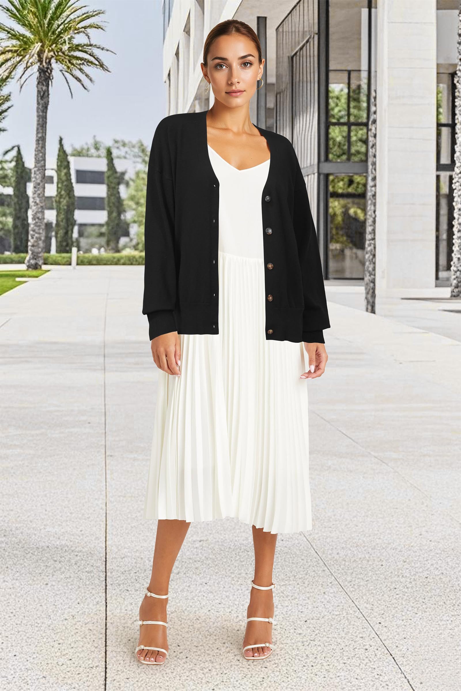 Arach&Cloz Strickjacke Damen Cardigan Strickmantel V-Ausschnitt Langarm mit Knöpfen für Frühling Herbst – Bild 4 von 5
