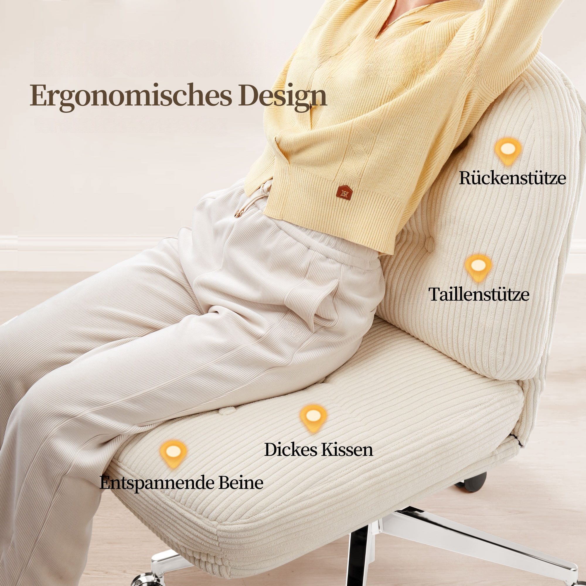 IWMH Chefsessel Dick Schreibtischstuhl mit Rollen, Cordstoff Bürostuhl ohne günstig online kaufen