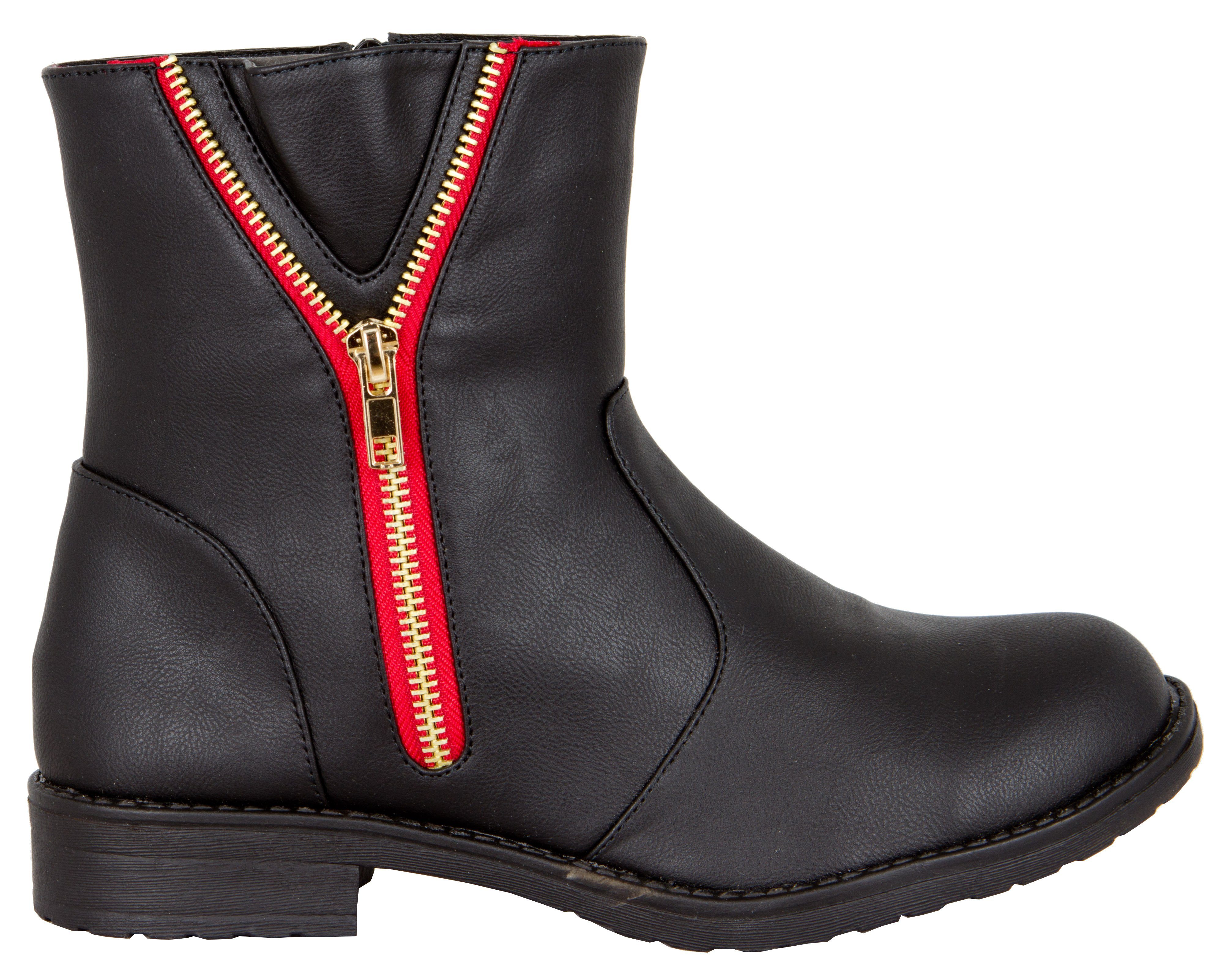 LOVENESS Damen Winterstiefelette LN01 Damenwinterstiefel Winterstiefel Stiefel Winterstiefelette Leichte Fütterung Roter Zierreißverschluß
