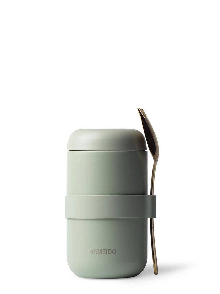 MAMEIDO Thermobehälter, Edelstahl, Kunststoff, Silikon, auslaufsicher mit Deckel und Gabel-Löffel-Besteck in 500 ml & 800 ml