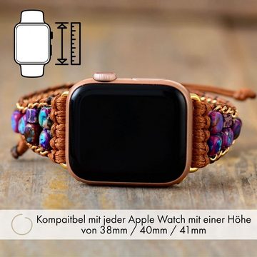 BENAVA Smartwatch-Armband Smart Watch Band - Jaspis Perlen Lila Bunt, Handgemacht