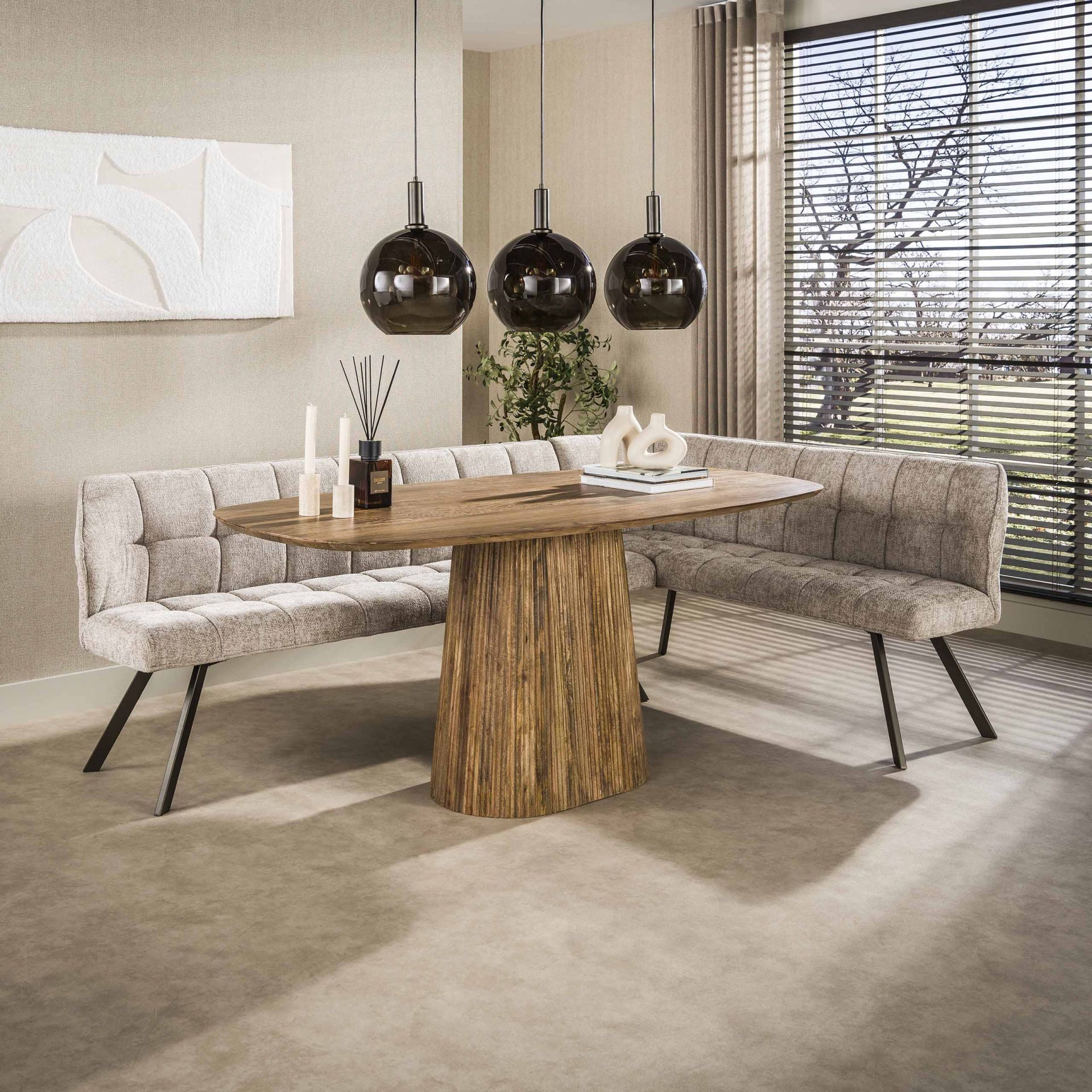 Vintagehaus Essbank Eckbank Polsterbank Raster Strukturstoff 240 Industrial Sand