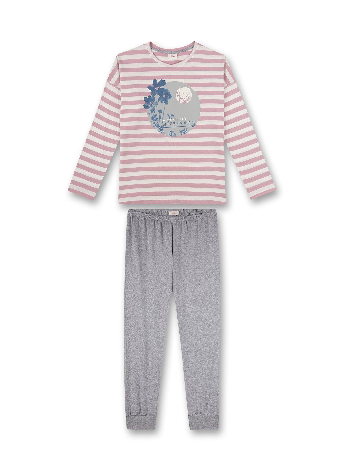 tlg) s.Oliver Mädchen grau Pyjama s.Oliver Schlafanzug rosa Pyjama lang Junior (2 Stripes Blumen