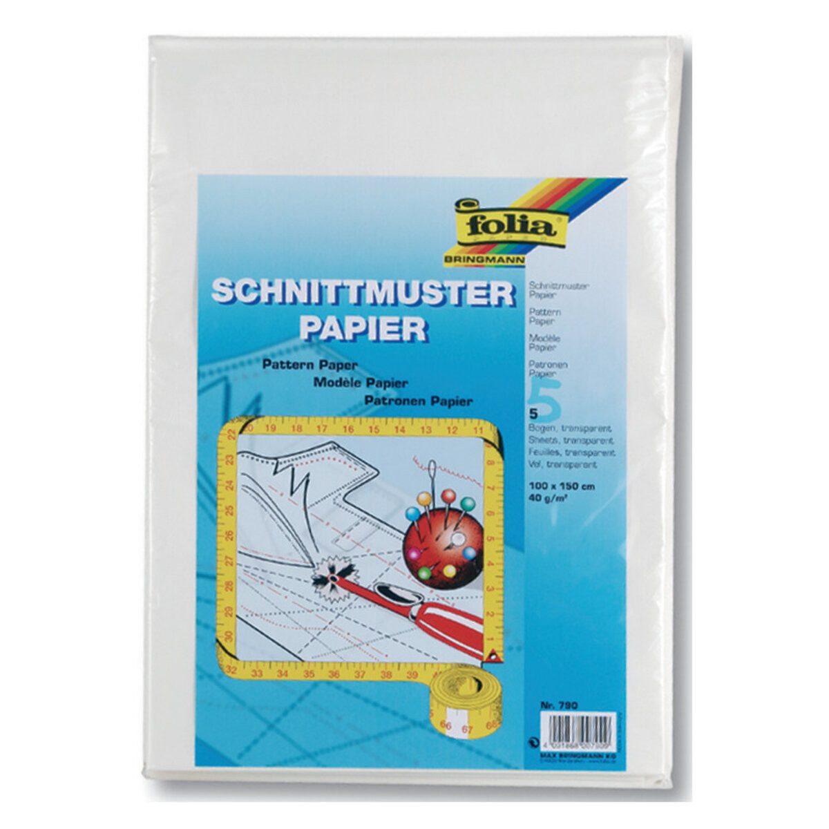 Folia Bastelfilz Schnittmusterpapier - 100 x 150 cm 5 Bogen transparent.