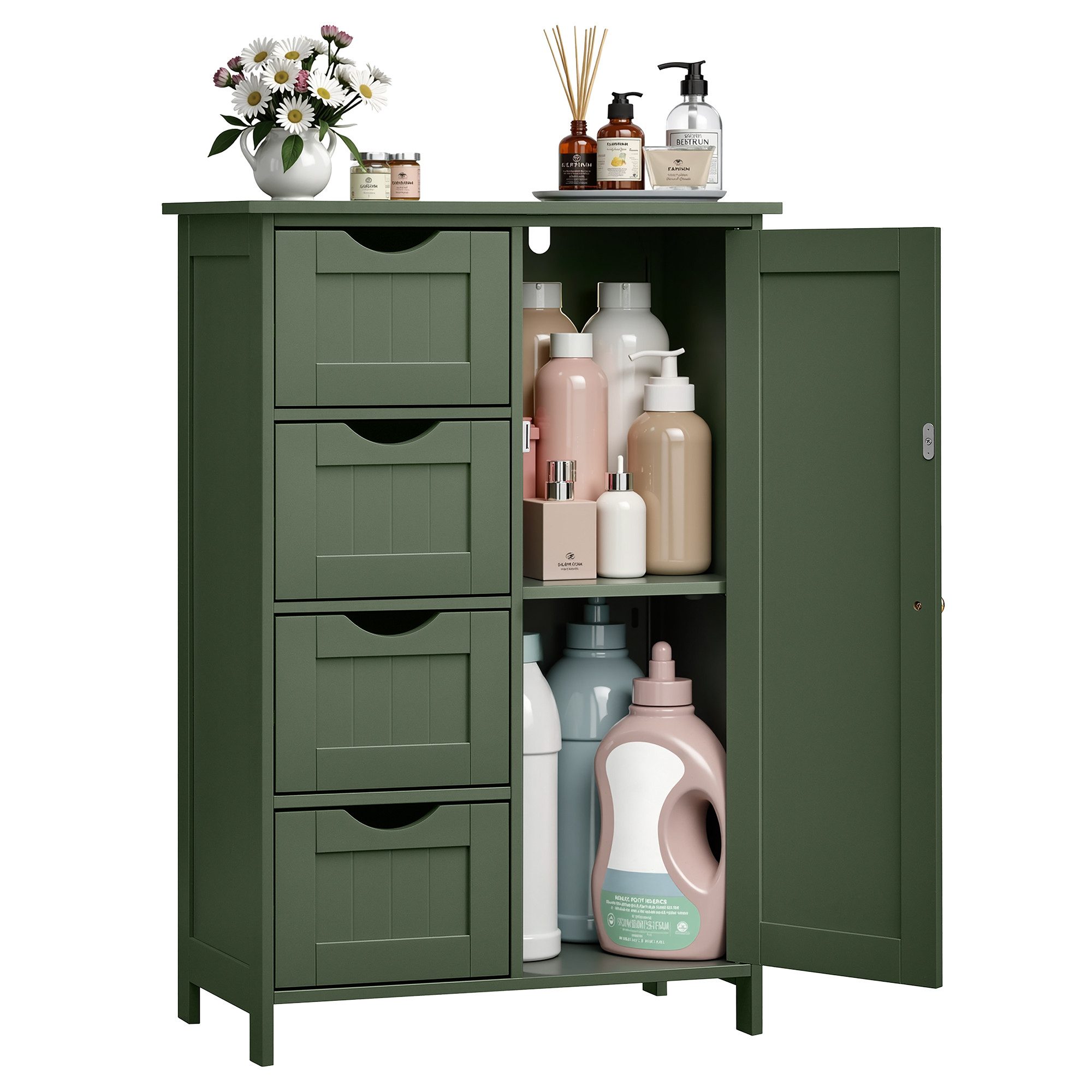 VASAGLE Badmöbel-Set Badezimmerschrank Badschrank Beistellschrank, mit 4 Schubladen, Schranktür, verstellbare Ablage, Badezimmermöbel-Set, Badblock