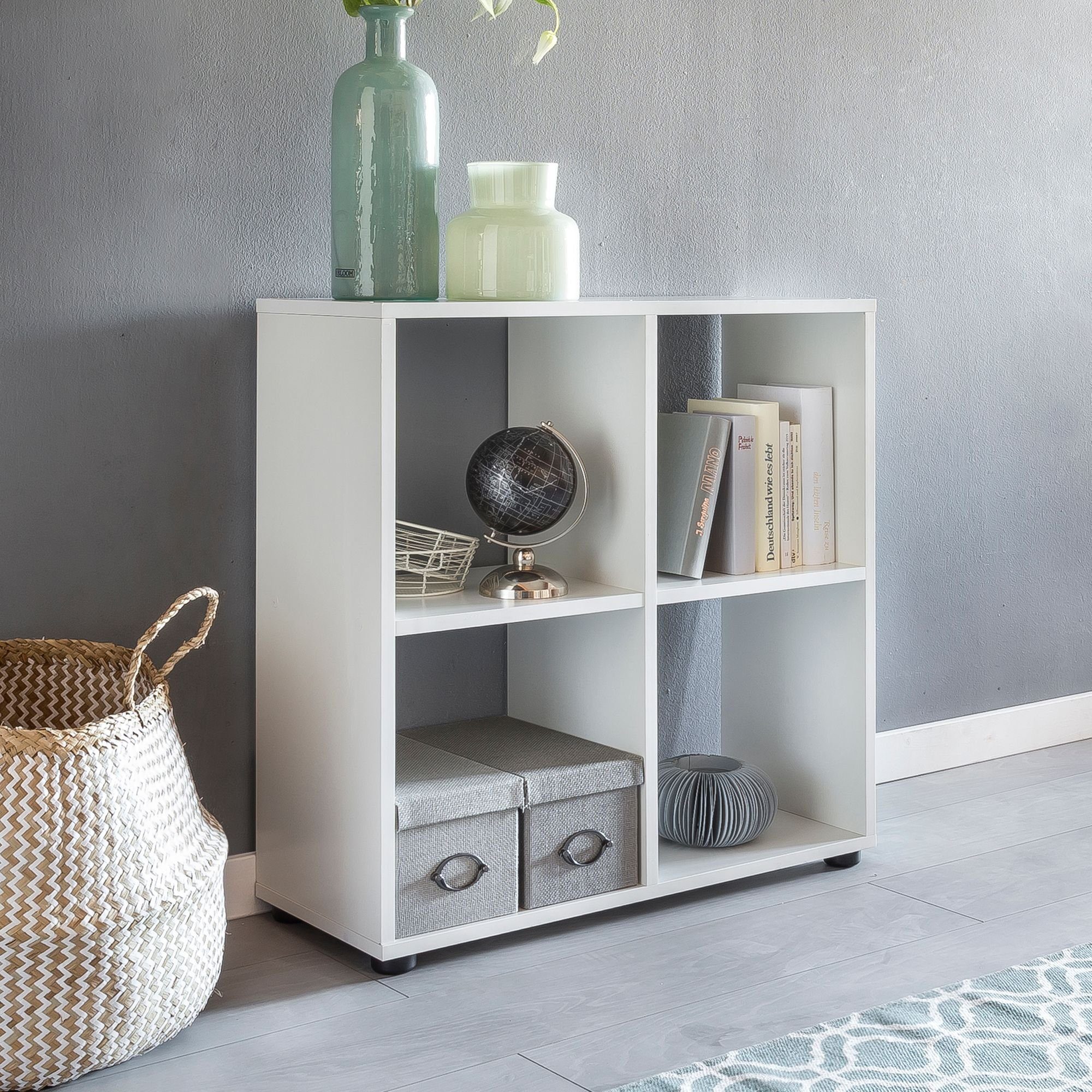 FINEBUY Standregal SuVa11690_1, mit 4 Fächern Weiß 70 x 72 x 29 cm