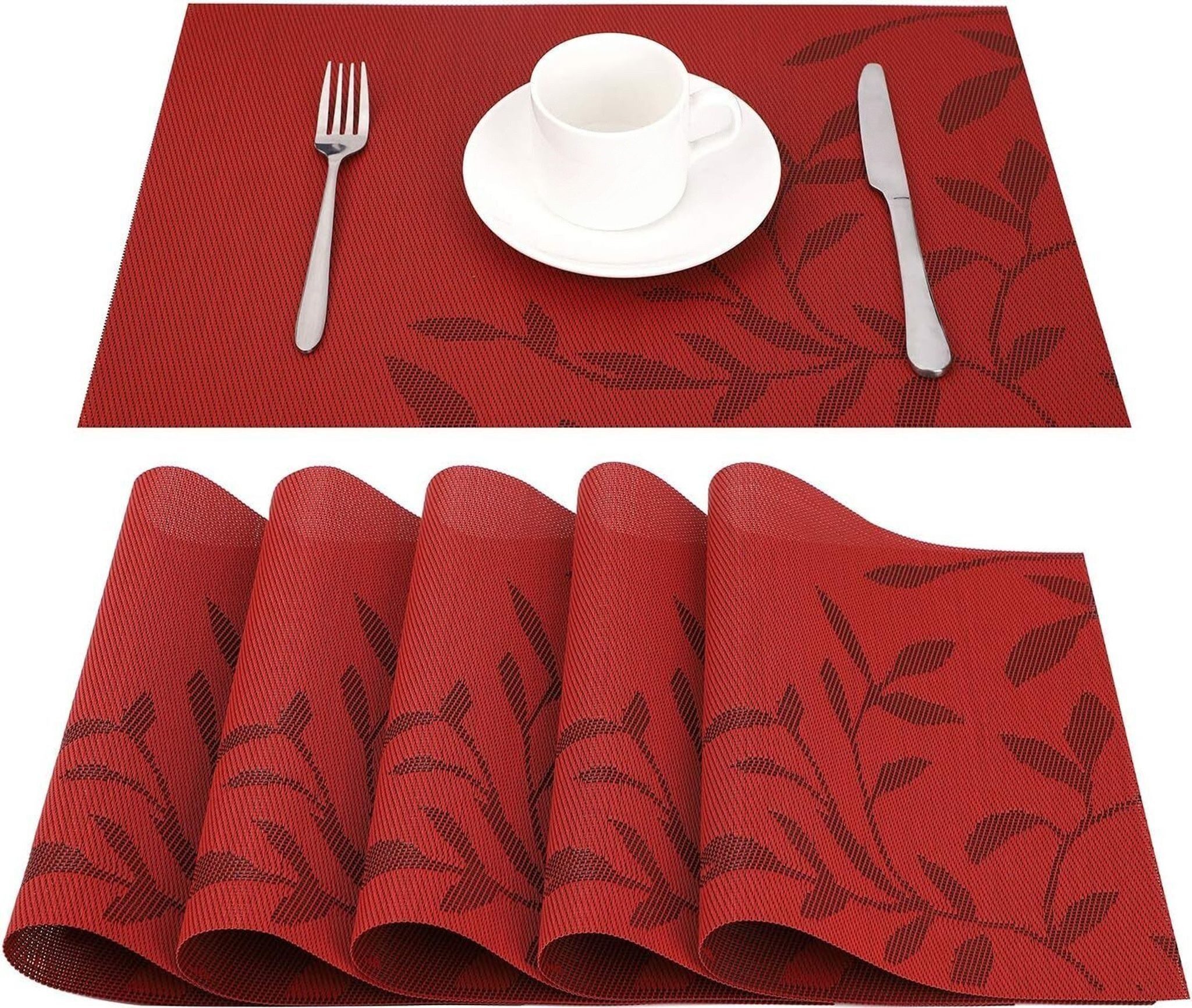 FOUORTUNATE-BEE Platzset 6er-Set Platzsets Rot, rutschfest, waschbar, 30 × 45 cm, (6-St), Rote Platzsets 6er-Set, abwischbar, rutschfest & hitzebeständig