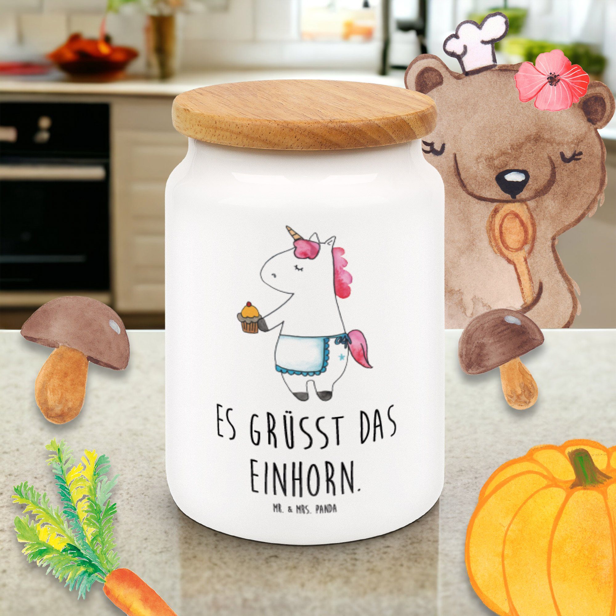 Backen, Deko, Panda Einhorn Weiß Vorratsdose Geschenk, - Keramik, - Vorr, Muffin (1-tlg) Mrs. Einhorn Mr. Unicorn, &