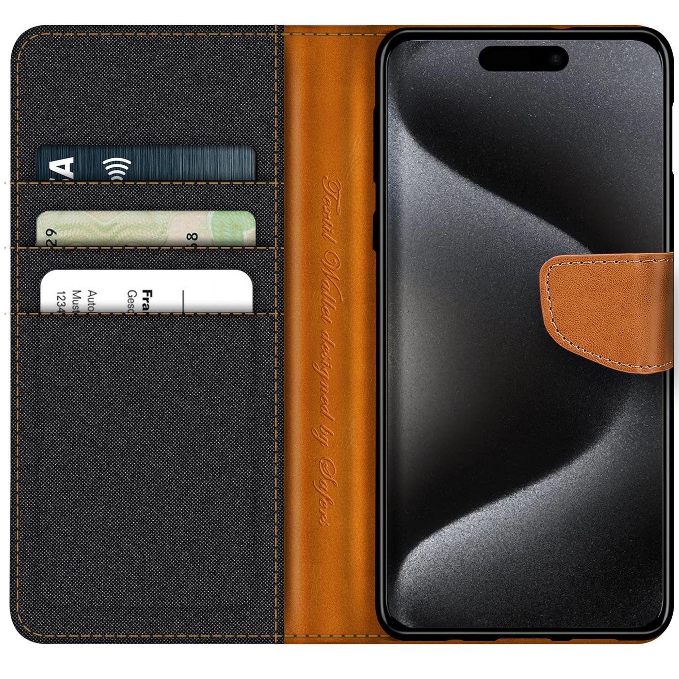 CoolGadget Handyhülle Denim Schutzhülle Flip Case für Apple iPhone 16 Pro 6,3 Zoll, Book Cover Handy Tasche Hülle für iPhone 16 Pro Klapphülle