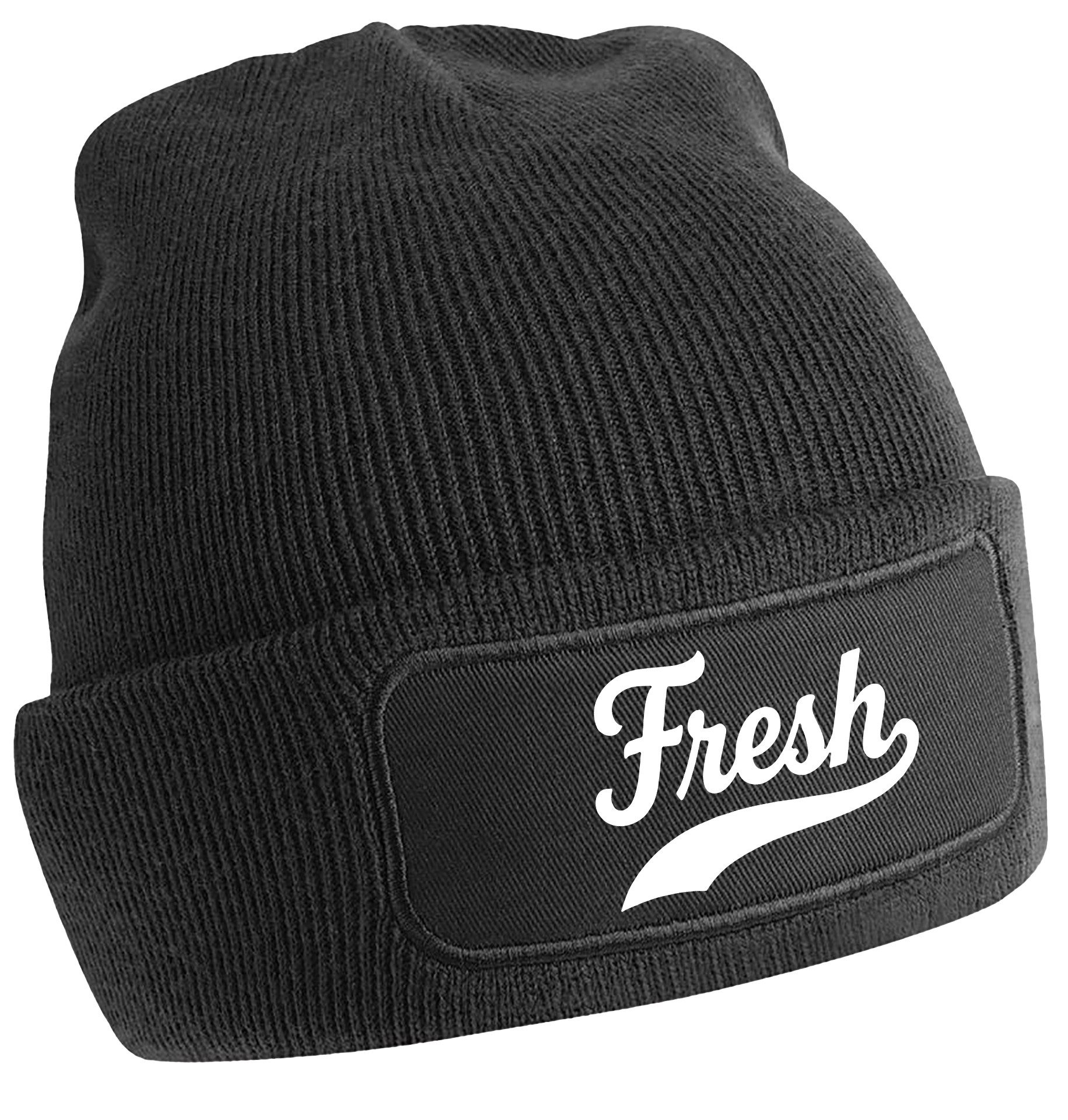 MyDesign24 Strickmütze Herren Damen Unisex Mütze - Fresh Print Weiche Wintermütze schwarz i924