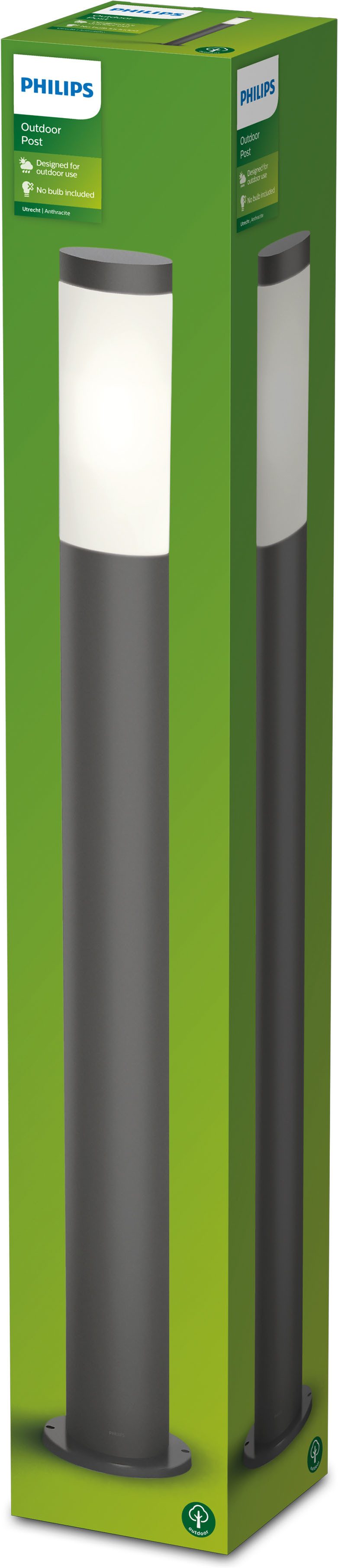 Philips Pollerleuchte Utrecht max. 60W, IP44, anthrazit, ohne Leuchtmittel