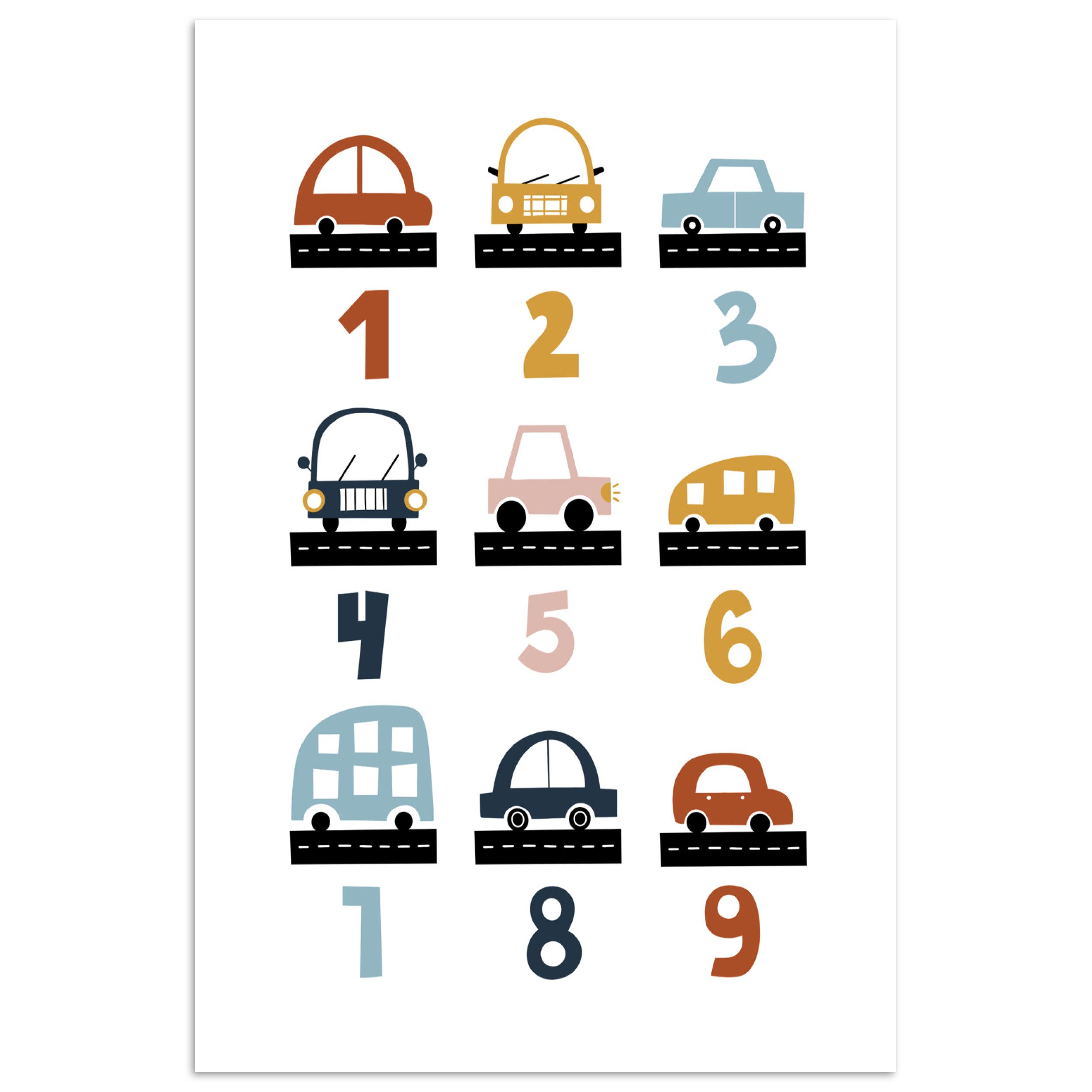 Poster Pädagogisch - Zählen lernen - Autos - 1-10 - Jungen