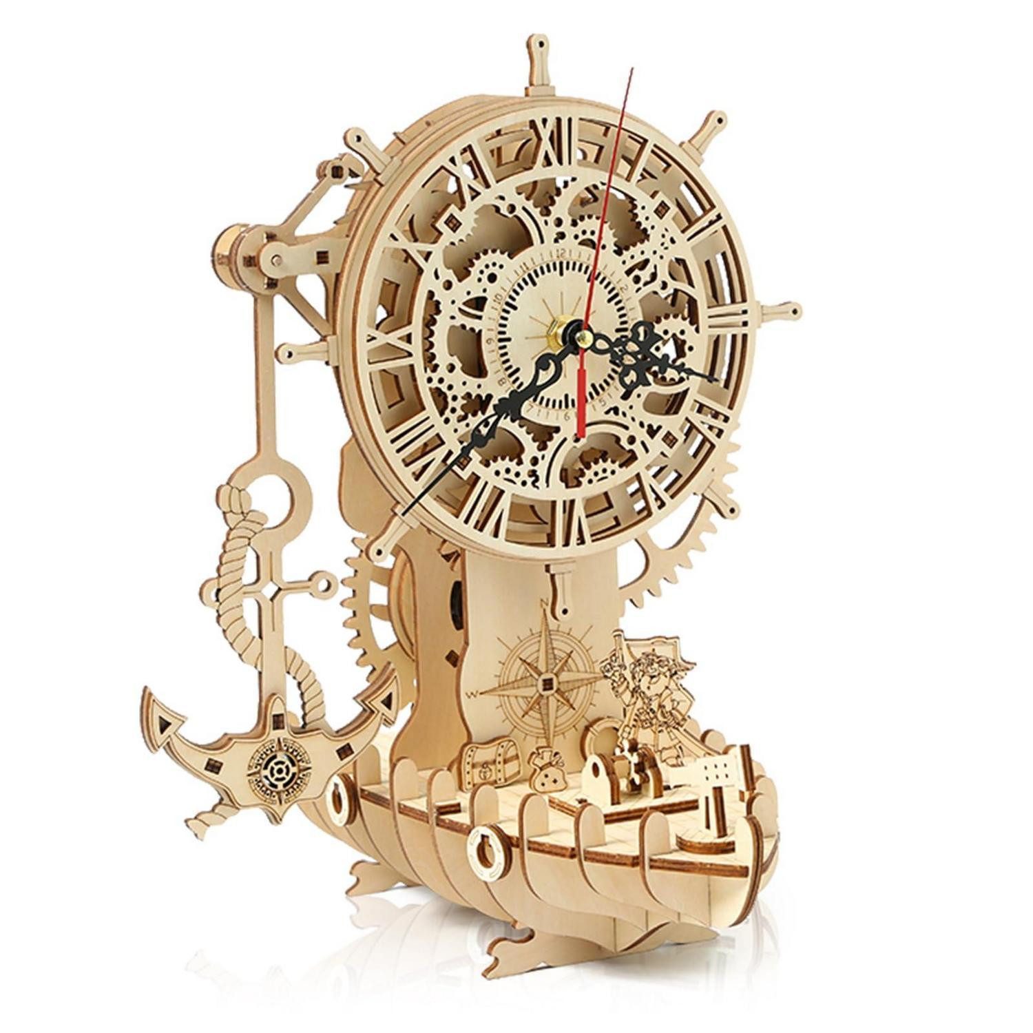 LuxusKollektion 3D-Puzzle 3D Holzpuzzle Uhr Piratenschiff Modellbausatz, Puzzleteile