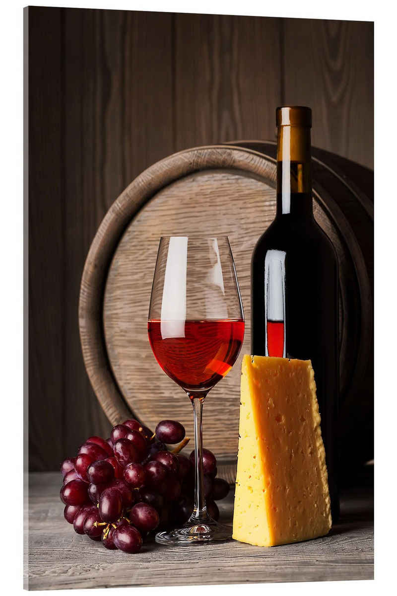 Posterlounge Acrylglasbild Editors Choice, Rotwein mit Käse und Trauben, Mediterran Fotografie