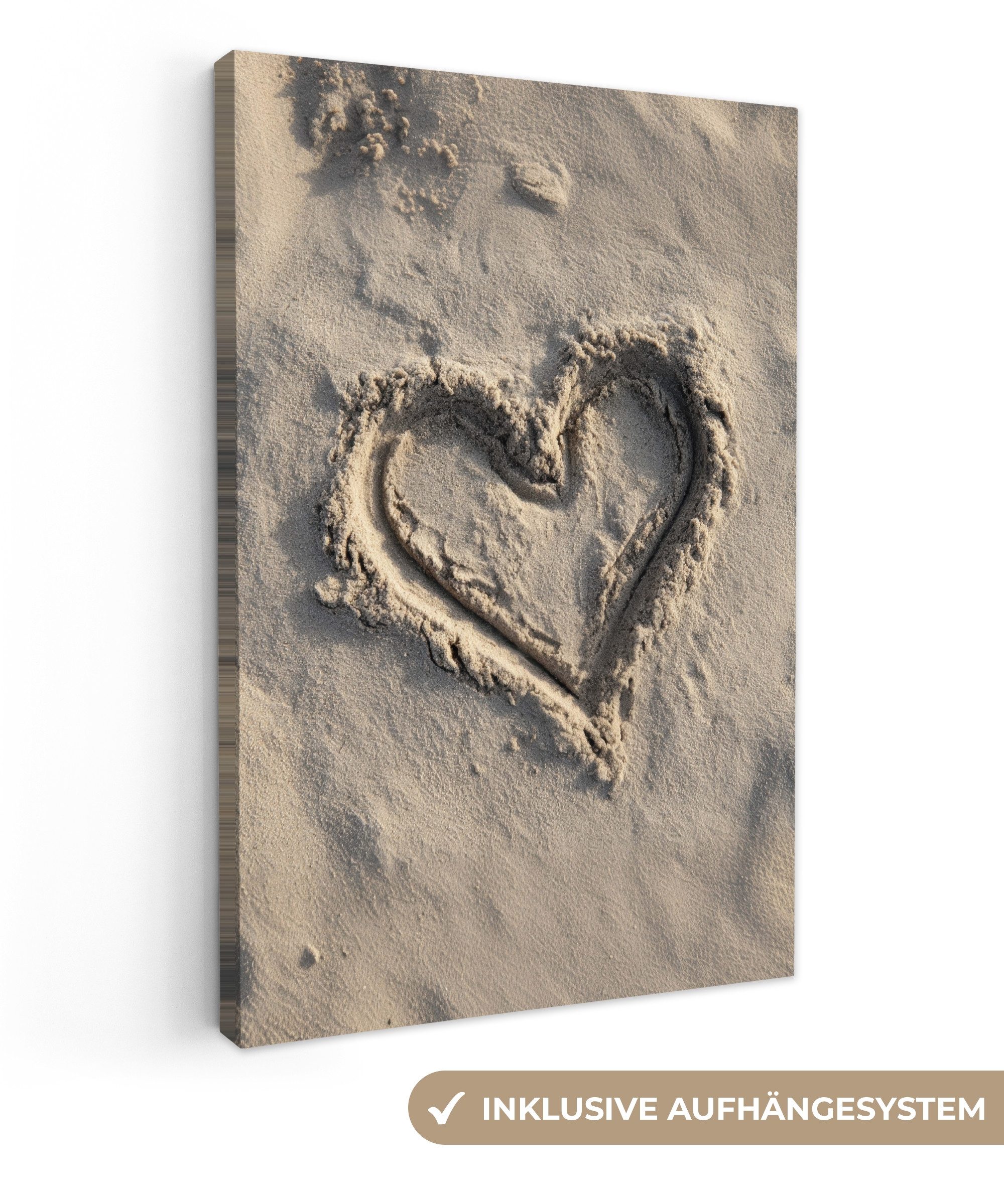 OneMillionCanvasses® Leinwandbild Herzform - Signiert - Beige - Sand, Fotod günstig online kaufen
