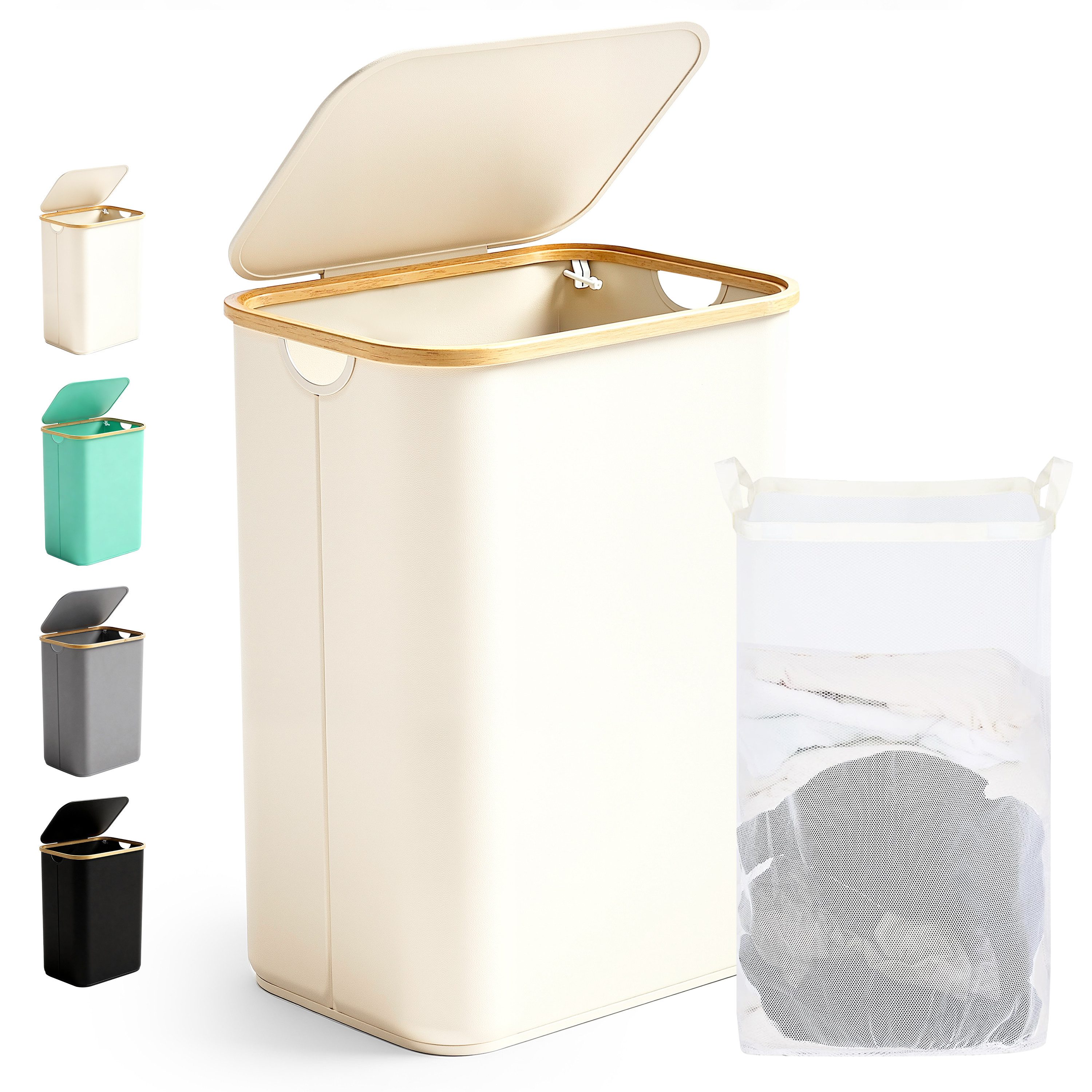 Ribelli Wäschekorb Wäschekorb mit Deckel und Herausnehmbar Wäschesack, Wäschetonne Schmal für Waschküche, Bad, Schlafzimmer, 85L