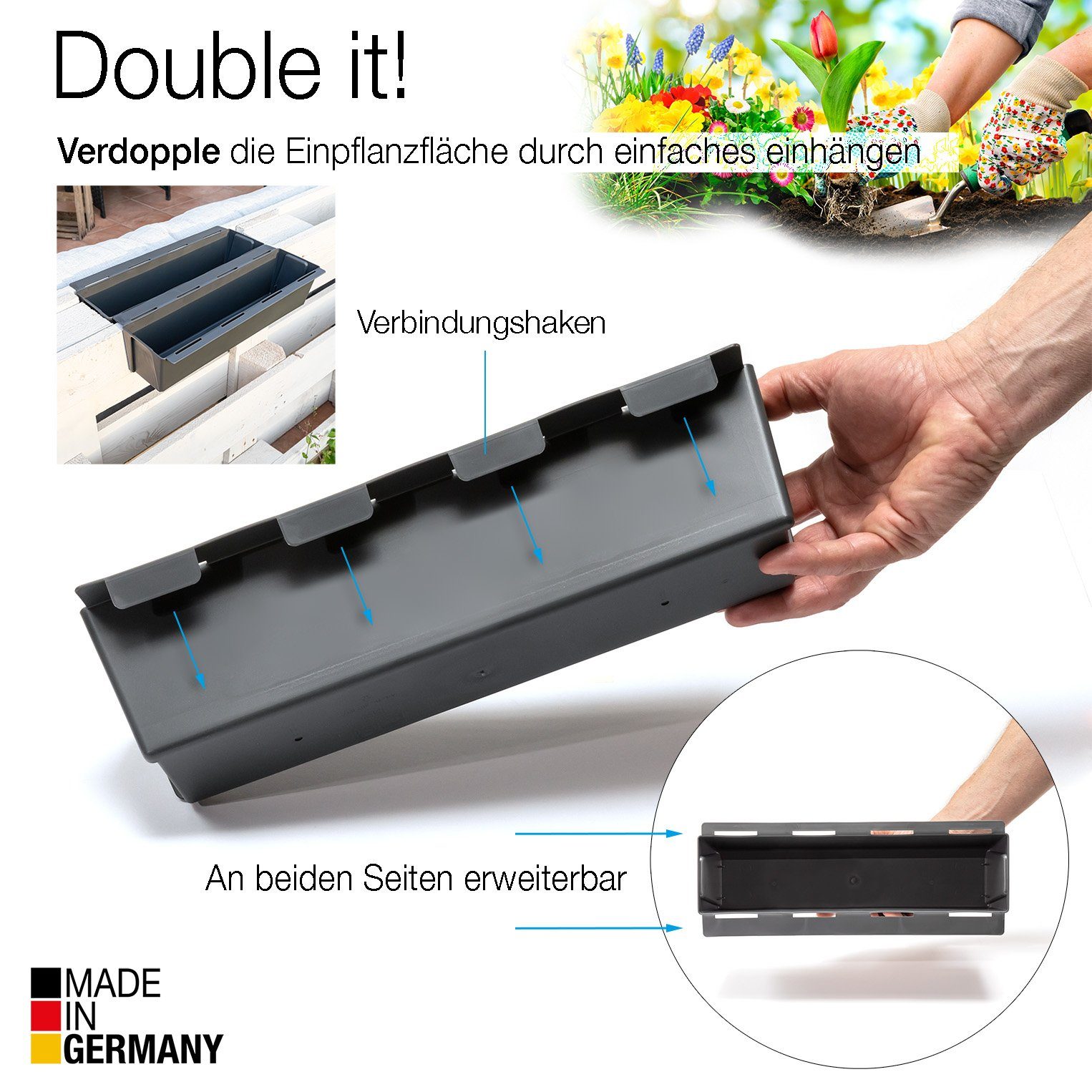 BigDean Blumenkasten Paletten-Einsatz zum Einhängen 37cm anthrazit Pflanzkasten Europalett (Set, 4 St., Kasteneinsätze), Pflanzkasten-, Blumenkasten- Einsatz Paletten.