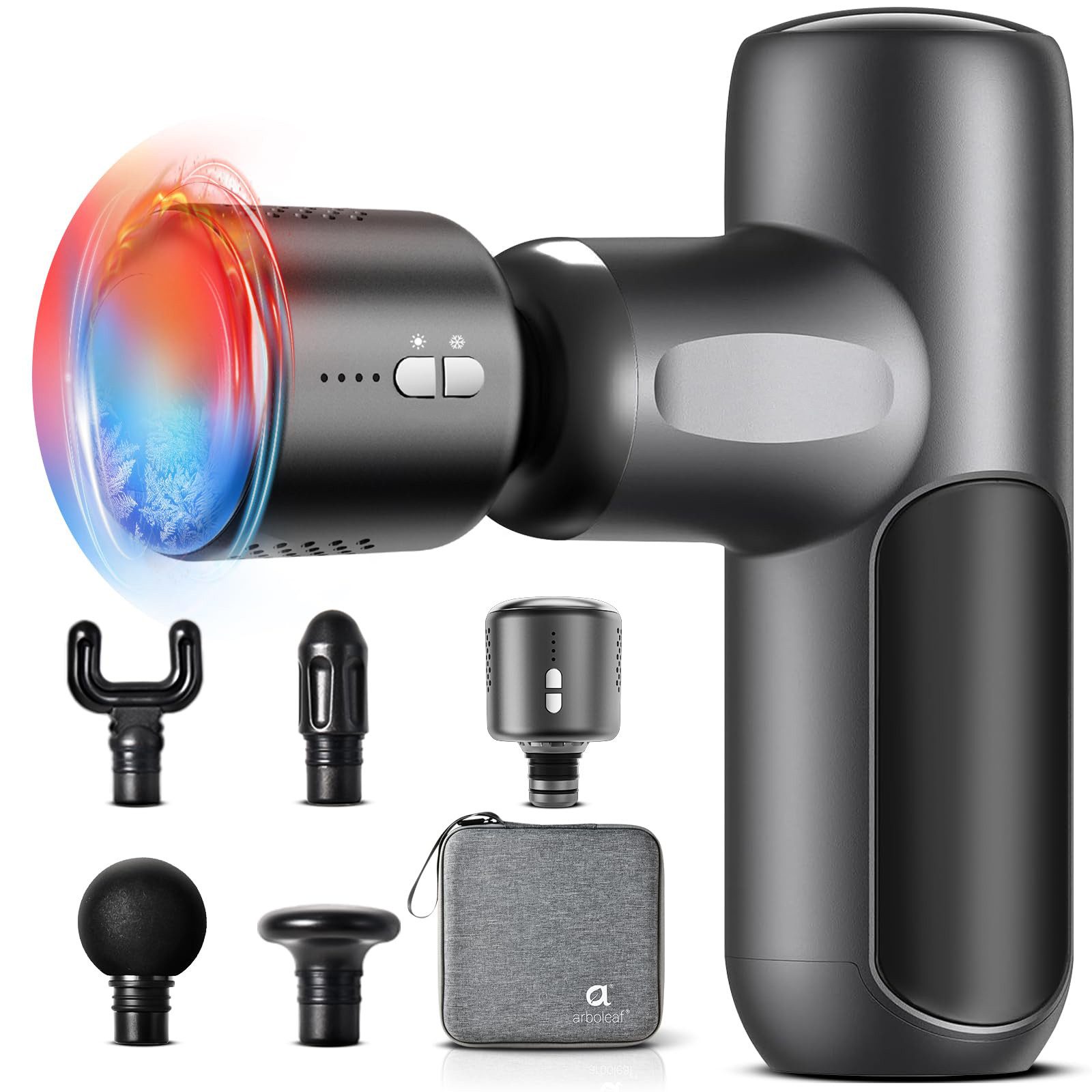 Tekoo Massagepistole Mini Faszienpistole mit Wärme & Kältefunktion, 5 Aufsätze, Leise, Set, 6-teiliges Set, Wärme- und Kältefunktion (8°C - 45°C), Intelligenter Drucksensor