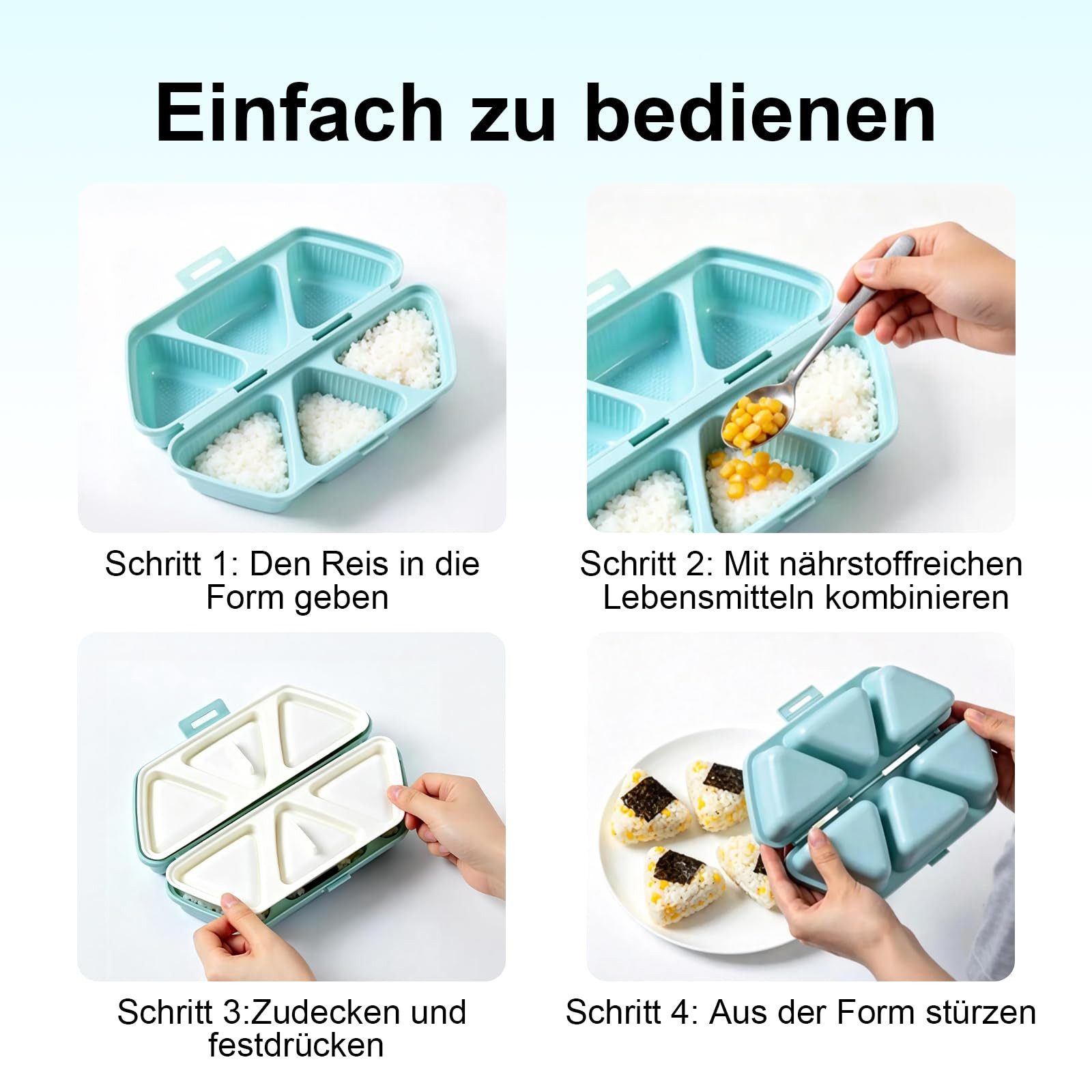 FOUORTUNATE-BEE Sushi-Roller Dreieckige Onigiri Form 6er Set Sushi Reismacher Antihaft Form, Onigiri Maker für Bento Lunchbox Picknick Camping Reis Snacks – Bild 5 von 5
