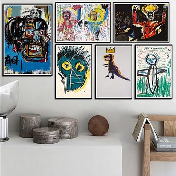 TPFLiving Kunstdruck (OHNE RAHMEN) Poster - Leinwand - Wandbild, Jean-Michel Basquiat - Werke des Graffitikünstlers - Graffitikunst - (Leinwand Wohnzimmer, Leinwand Bilder, Kunstdruck), Leinwandbild bunt - Größe 13x18cm