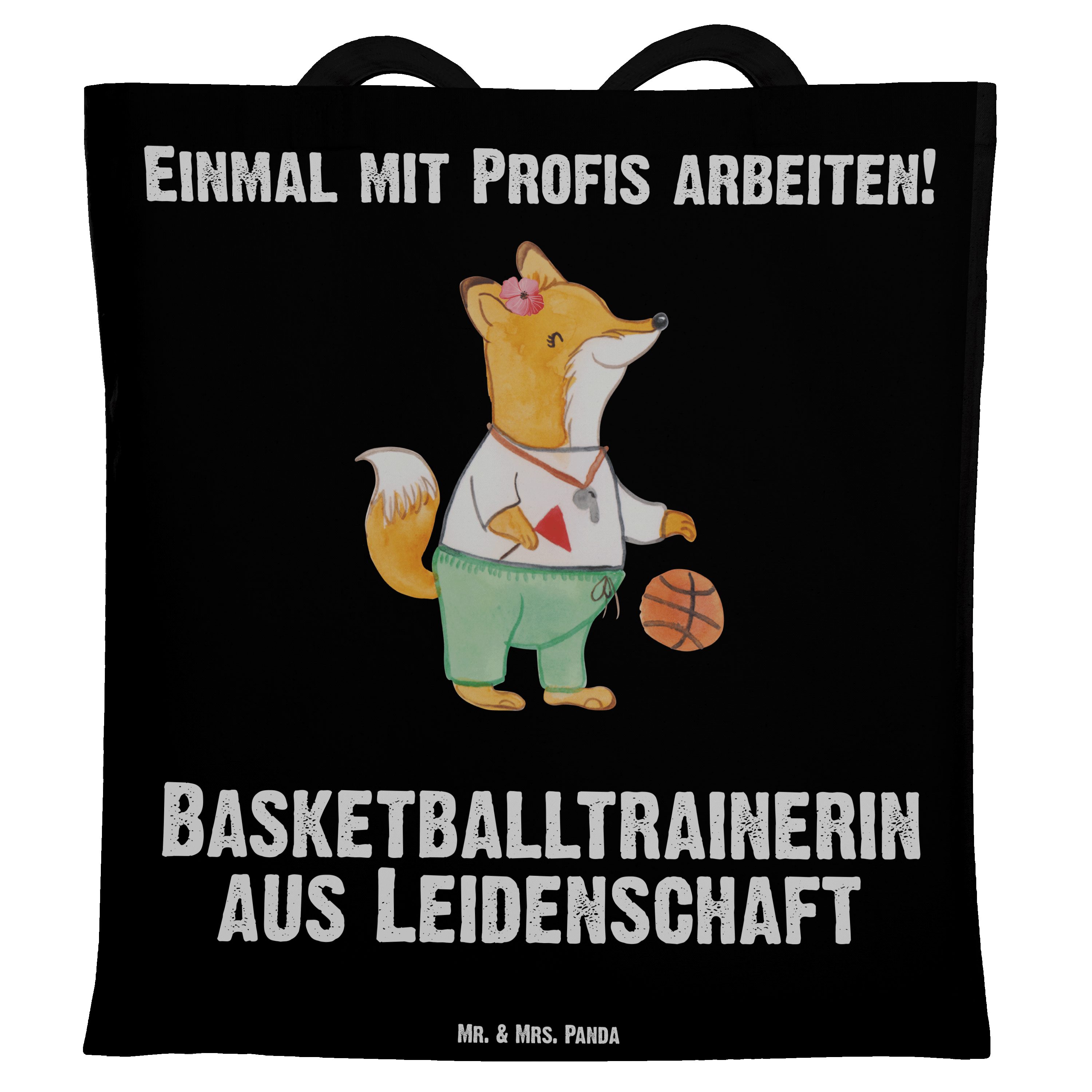 Mr. & Mrs. Panda Tragetasche Basketballtrainerin aus Leidenschaft - Schwarz - Geschenk, Basketball (1-tlg) | Canvas-Taschen