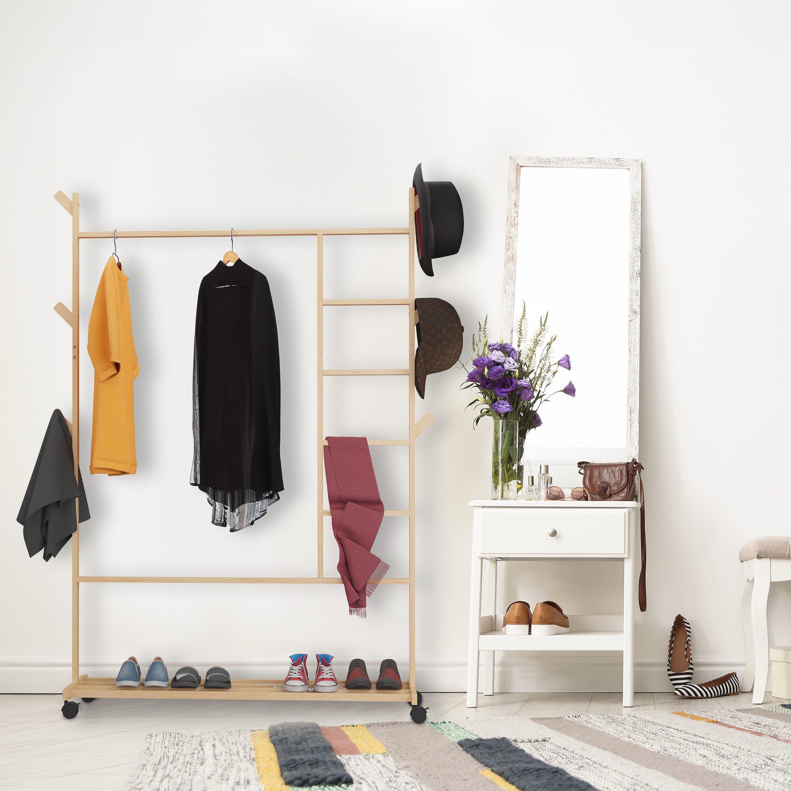 relaxdays Kleiderständer Bambus rollbar, (1 St) günstig online kaufen