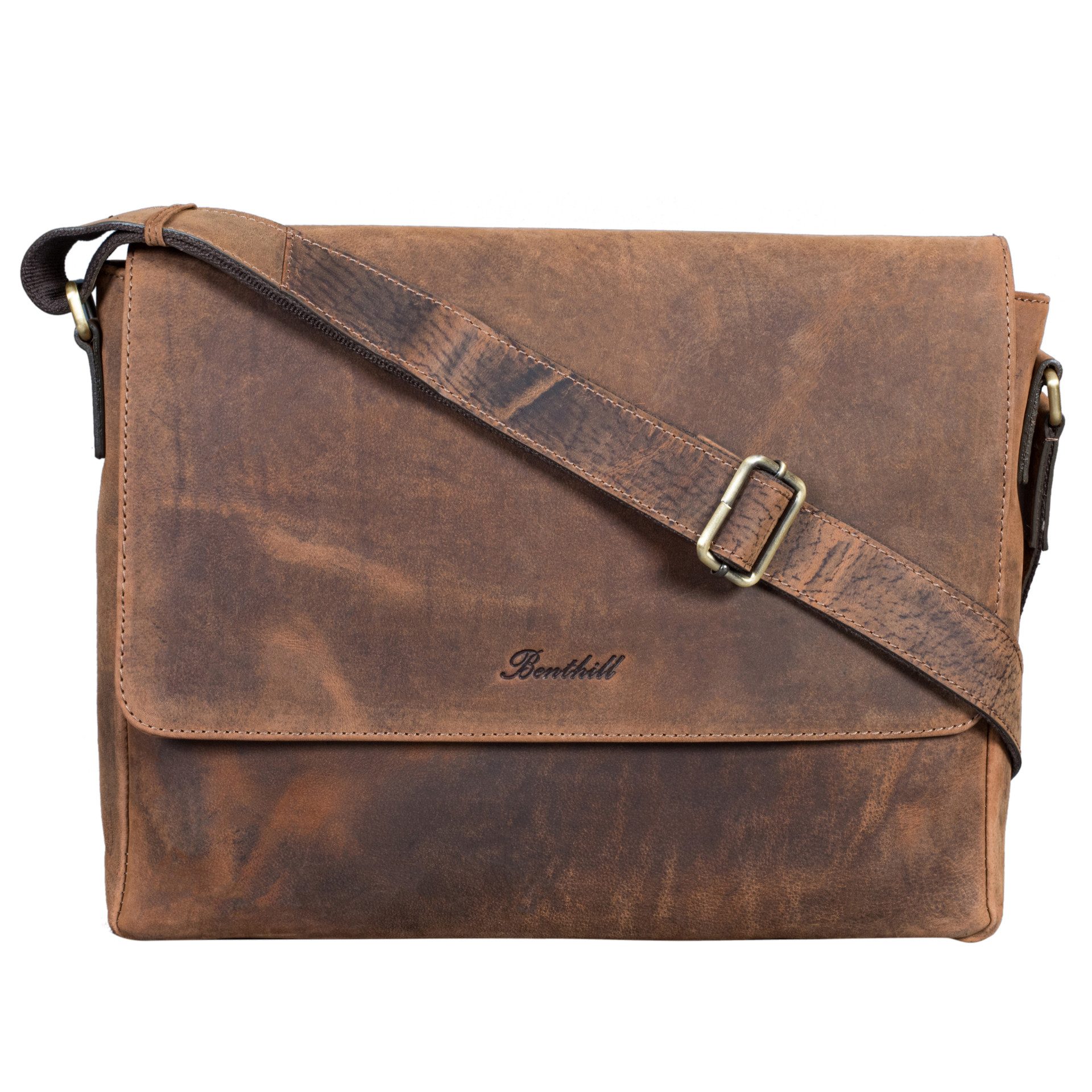 Benthill Messenger Bag Herren Umhängetasche Echt Leder Messenger Laptop Schultertasche Damen, Reißverschlussfach – Bild 2 von 5
