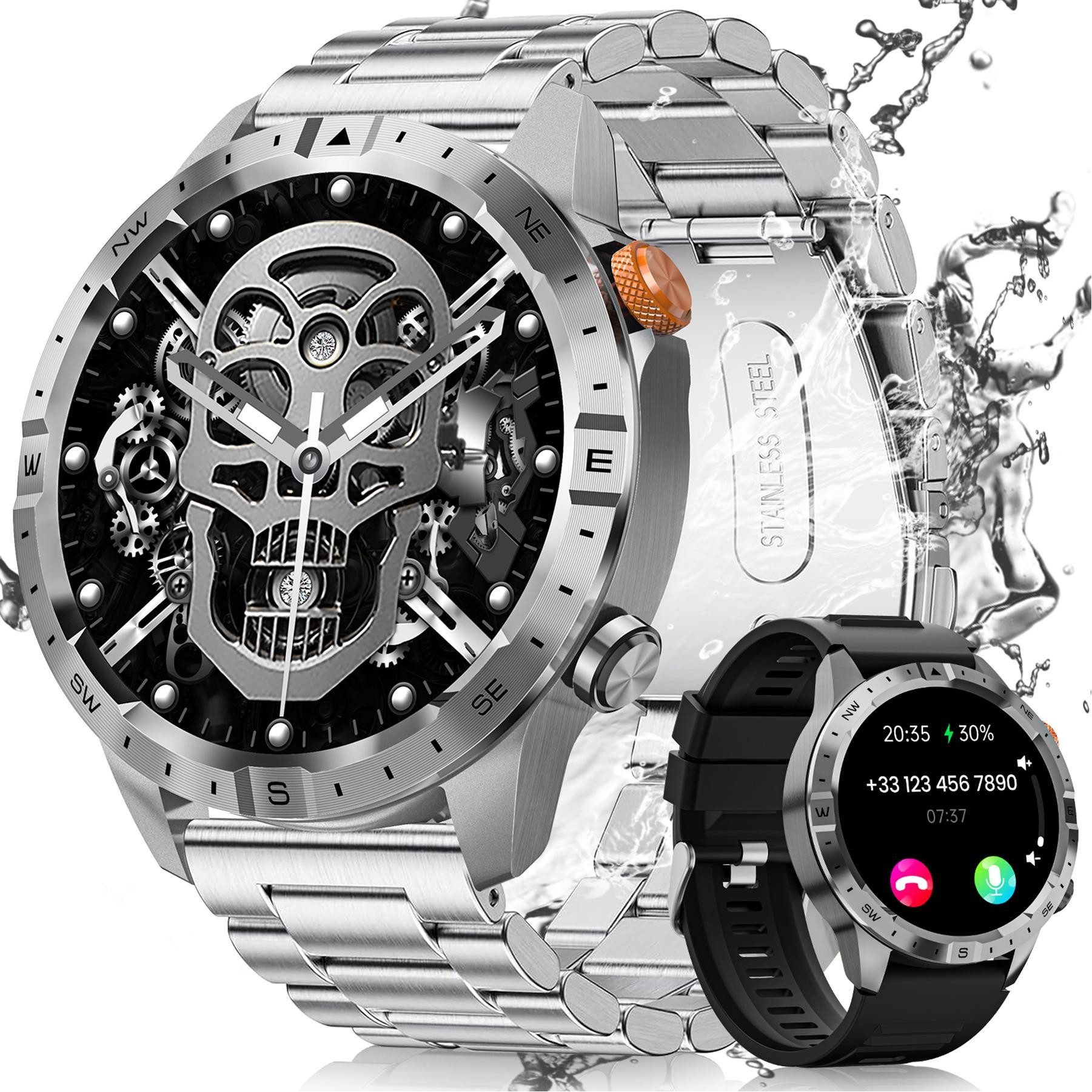 SWGOTA Smartwatch Herren Militär mit ʙʟᴜᴛᴢᴜᴄᴋᴇʀMESSUNG, 1,43' AMOLED-Display Smartwatch (3.63 cm) Fitnessuhr mit Herzfrequenz,SpO2,ɴɪᴄʜᴛ-ɪɴᴠᴀɪᴠᴇ ʙʟᴜᴛᴢᴜᴄᴋᴇʀᴍᴇᴜɴɢ, Armbanduhr Herren mit Always-On Display,Schlafmonitor