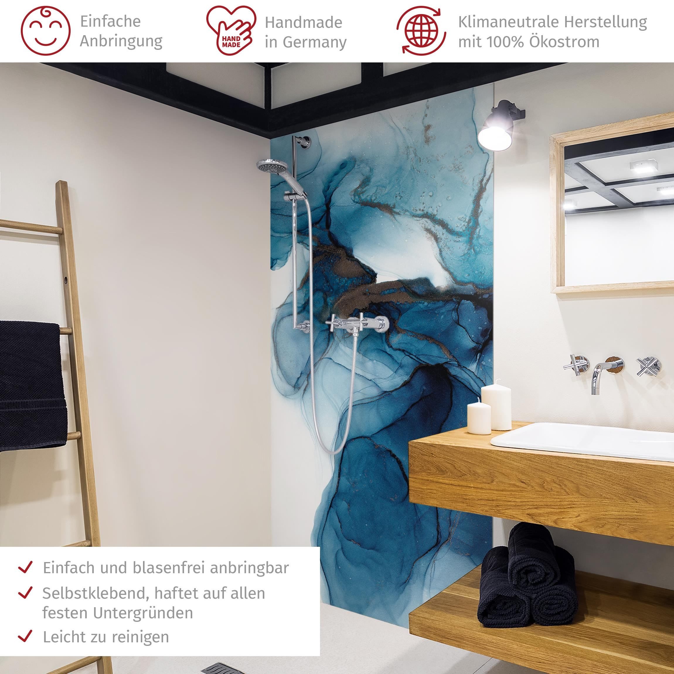 Thumbnail - Bilderdepot24 Badrückwand Aquarell blau Duschrückwand ohne Bohren Dusche Motiv, (1-tlg., Hart-Folie Smart matt 0,35 mm),...