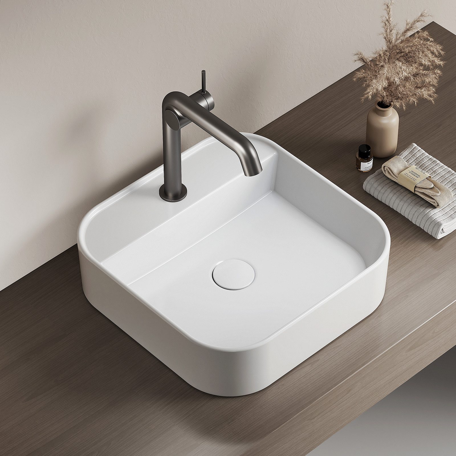 EMKE Aufsatzwaschbecken Keramik Waschbecken Hängewaschbecken Eckiger günstig online kaufen