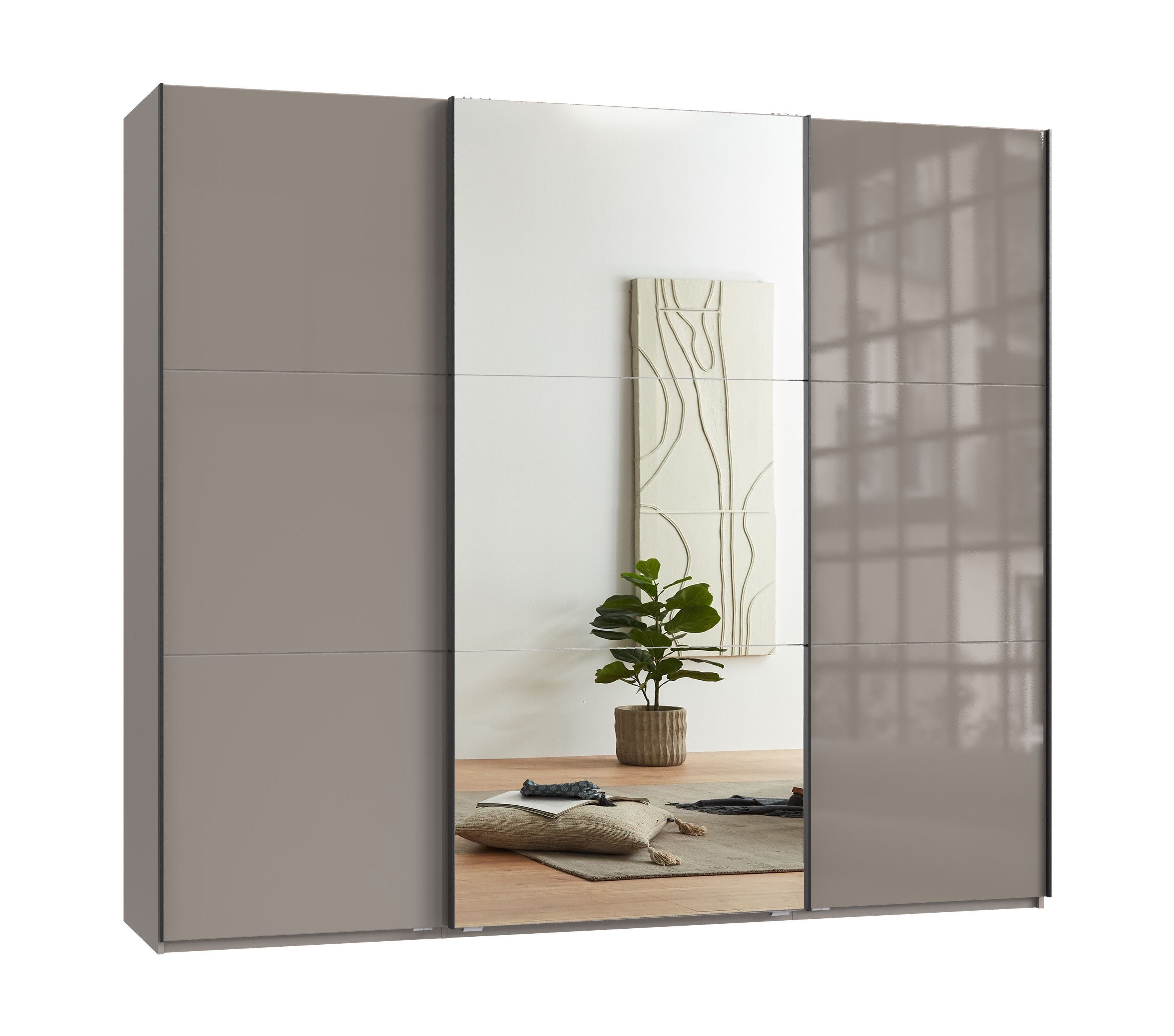 luma-home Schwebetürenschrank 22034 (3-türig, B250/H216/T65 cm in Sand Grau günstig online kaufen