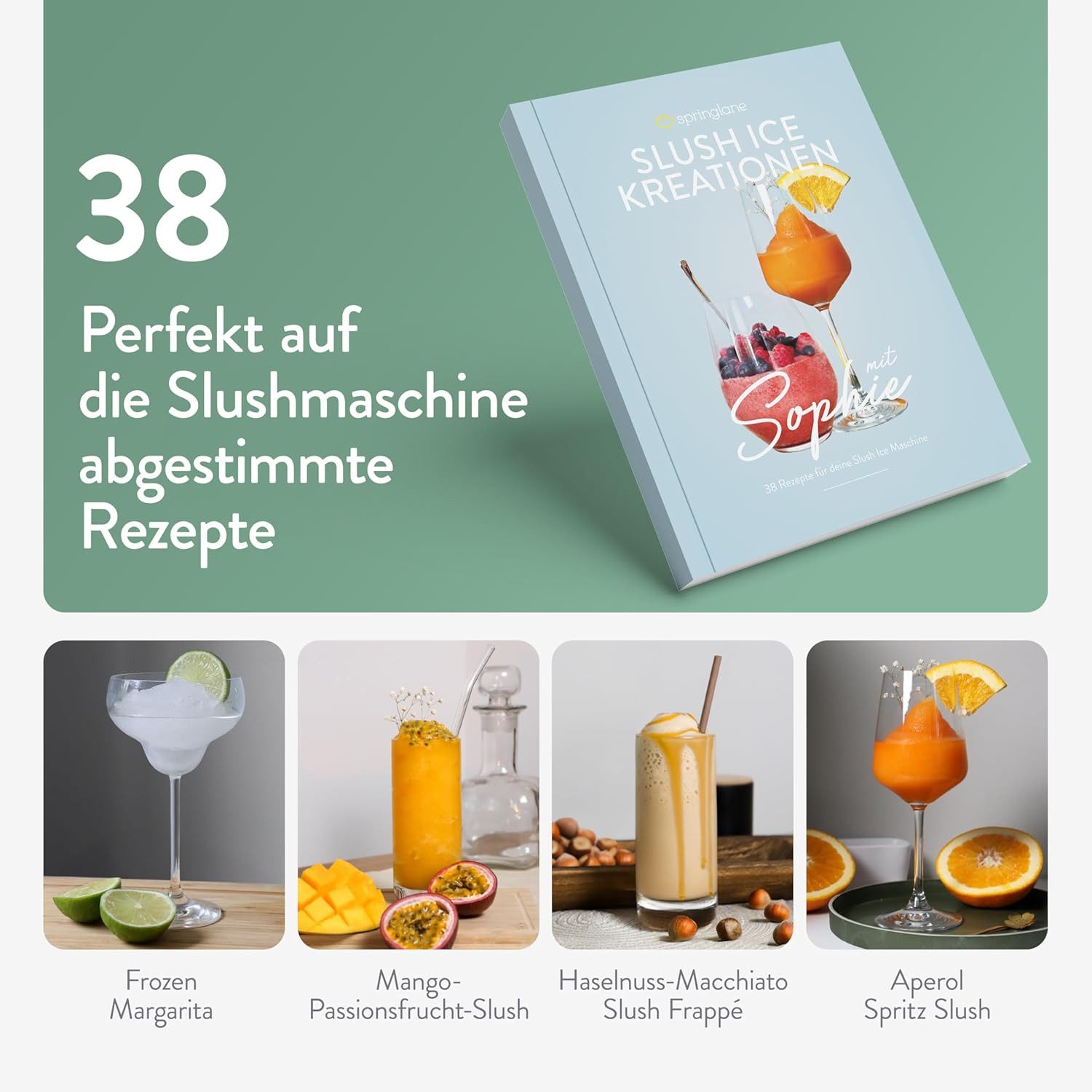 Springlane Slush-Eismaschine Sophie, 5-in-1 Slushmaker, 1,2 Liter, Quickfreeze, Rezeptbuch, Geräuscharm, Selbstreinigung, einstellbare Konsistenz, 12h kühlhalten
