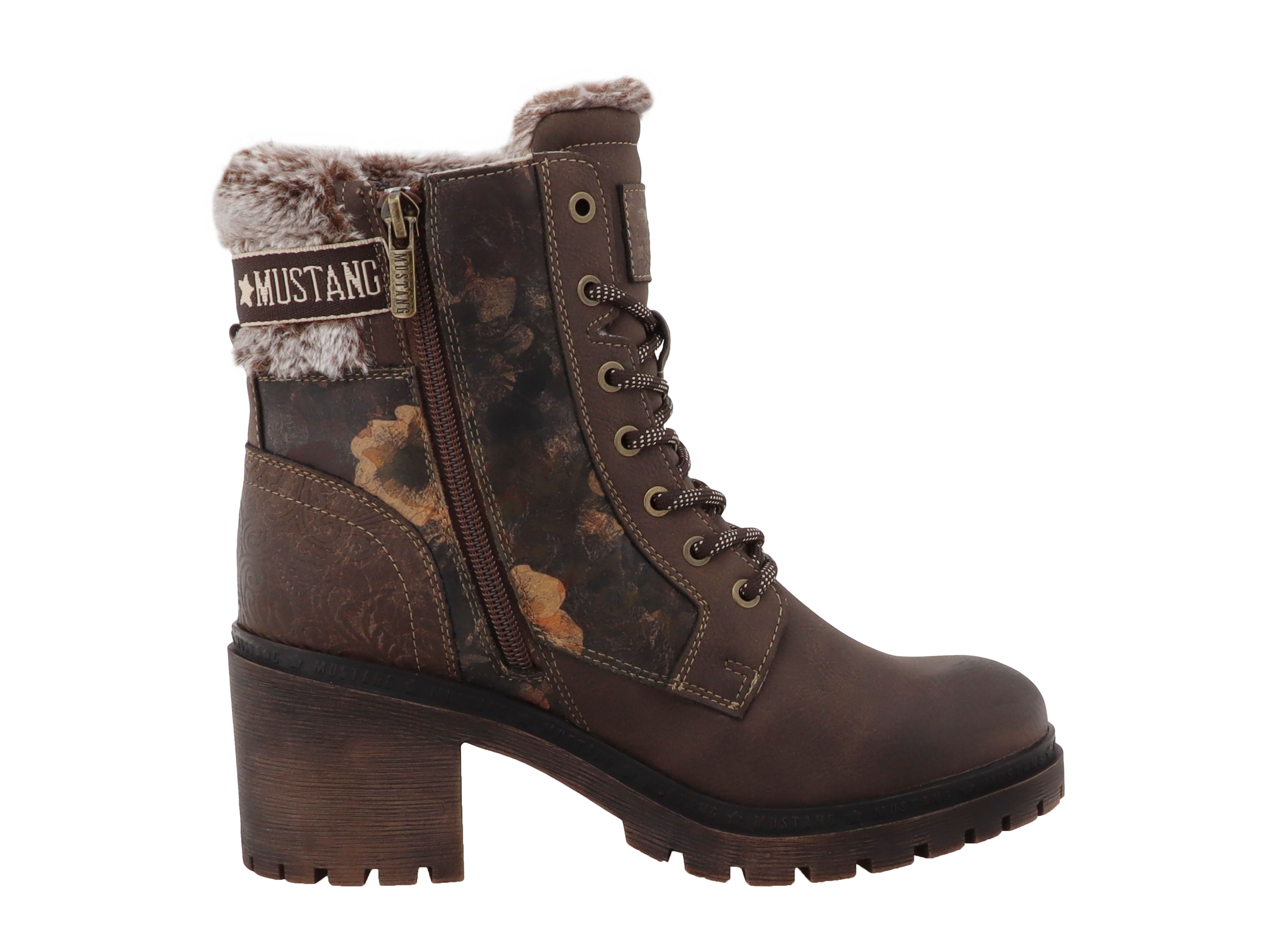 Mustang Shoes Stiefel Winterstiefelette Blockabsatz, Schnürboots mit Fellimitat am Schaftrand – Bild 4 von 4