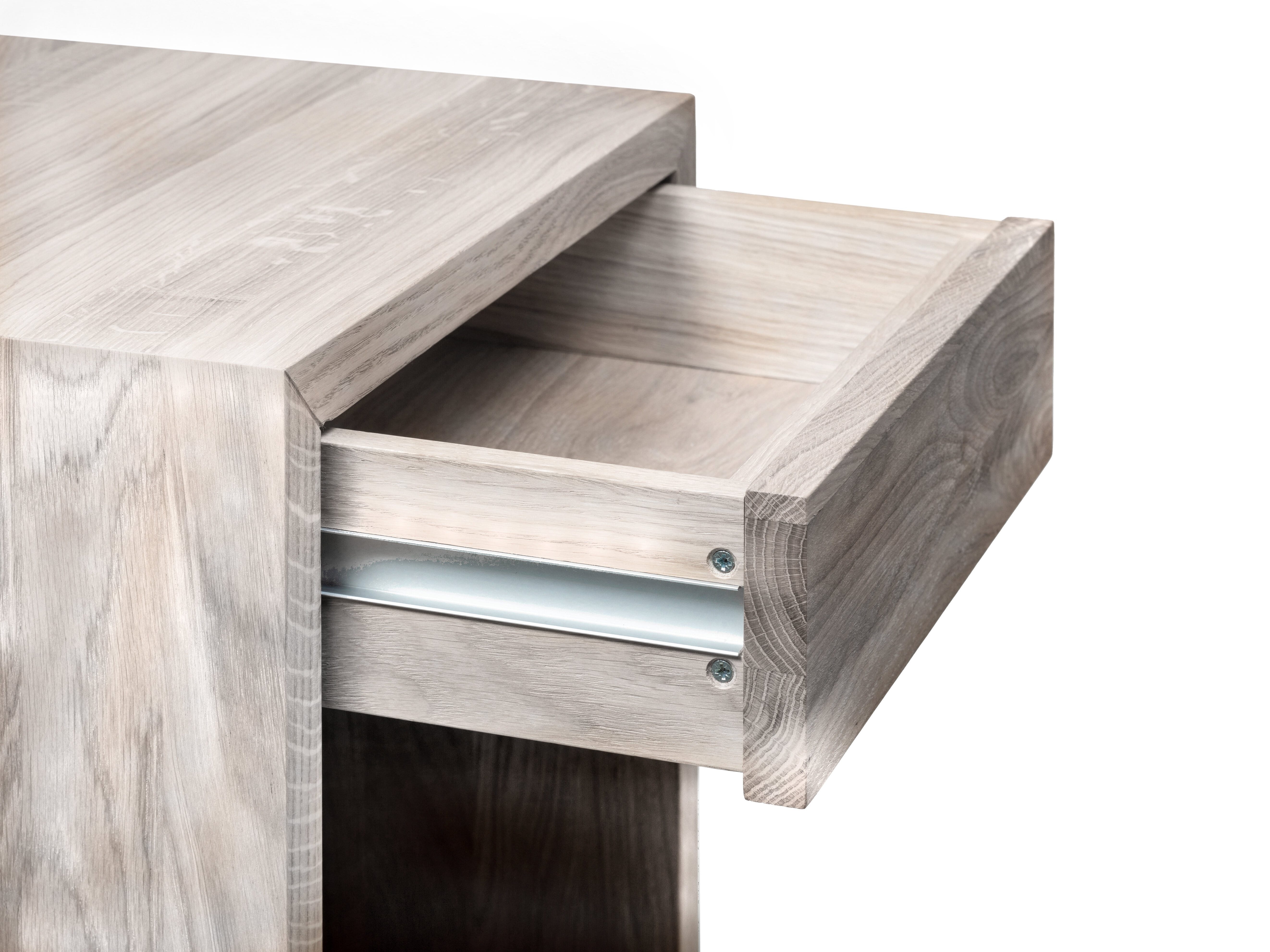 Woodek Design Nachttisch HUGO, breite und schwebende Nachtschränke aus Massivholz (Ablagetische aus weißer Buche, 2-St., funktionale Wandregale), hängende Nachtkonsolen mit Schublade und Ablage