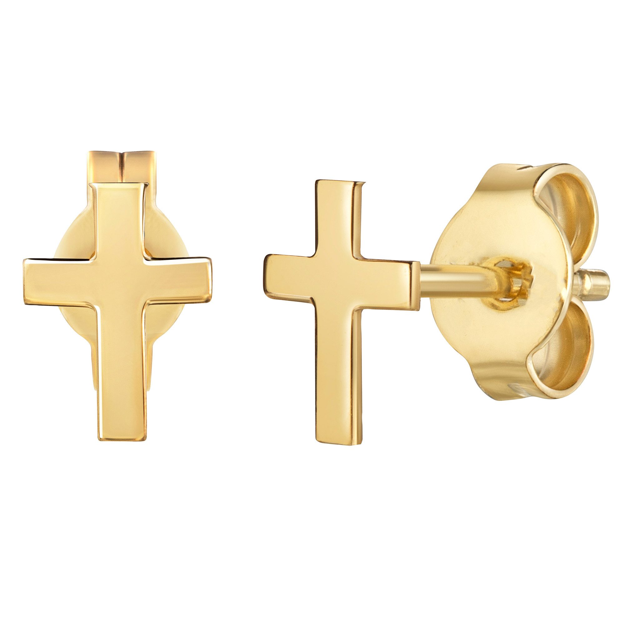 JEVELION Paar Ohrstecker 585 Gold Kreuz-Ohrstecker (Gold Ohrschmuck, 2-tlg., für Damen und Herren), Goldstecker - Made in Germany