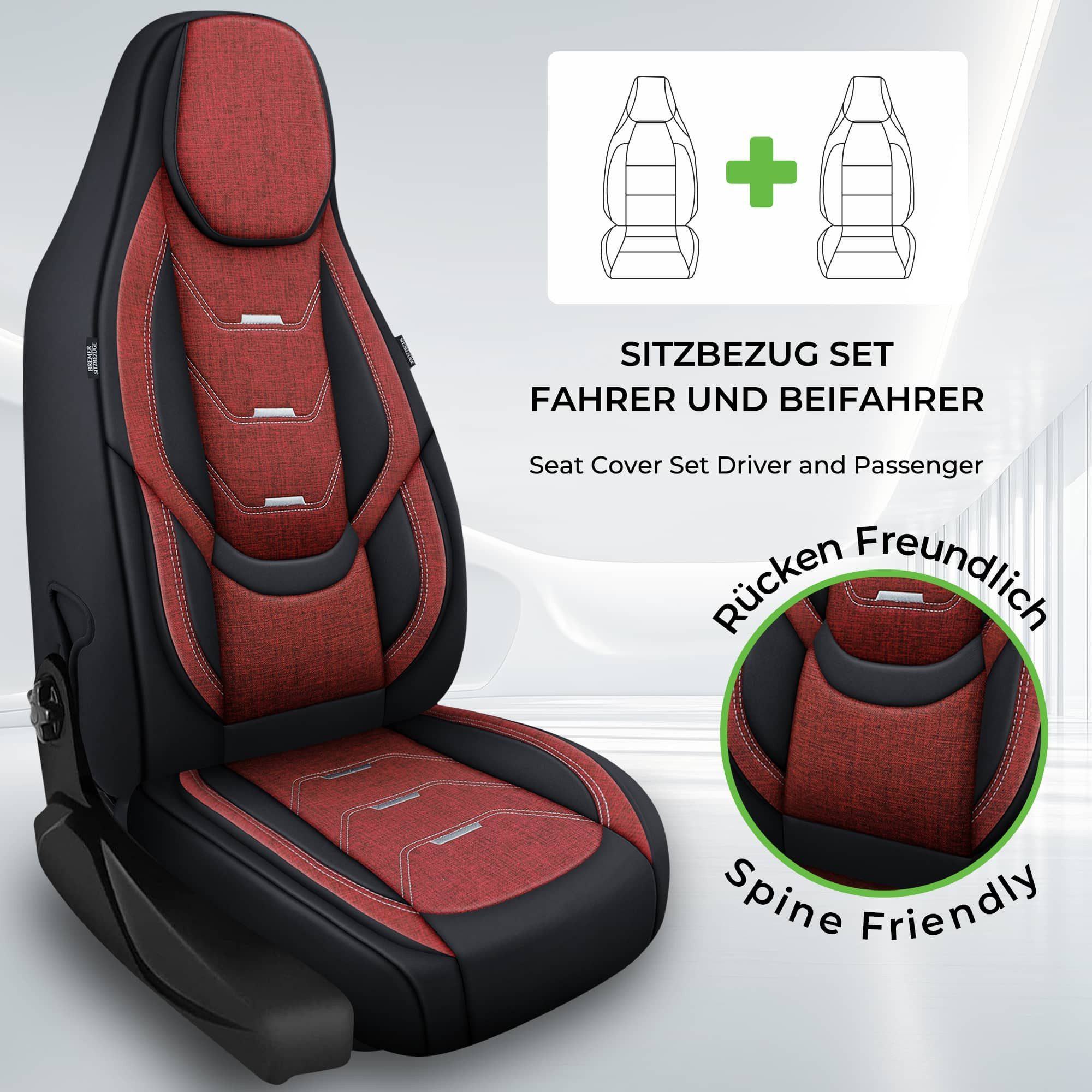 BREMER SITZBEZÜGE Autositzbezug für Dacia Lodgy Bj ab 2012 (H2), Set, Schonbezüge Sitzbezüge Fahrer und Beifahrer, in Schwarz/Weinrot
